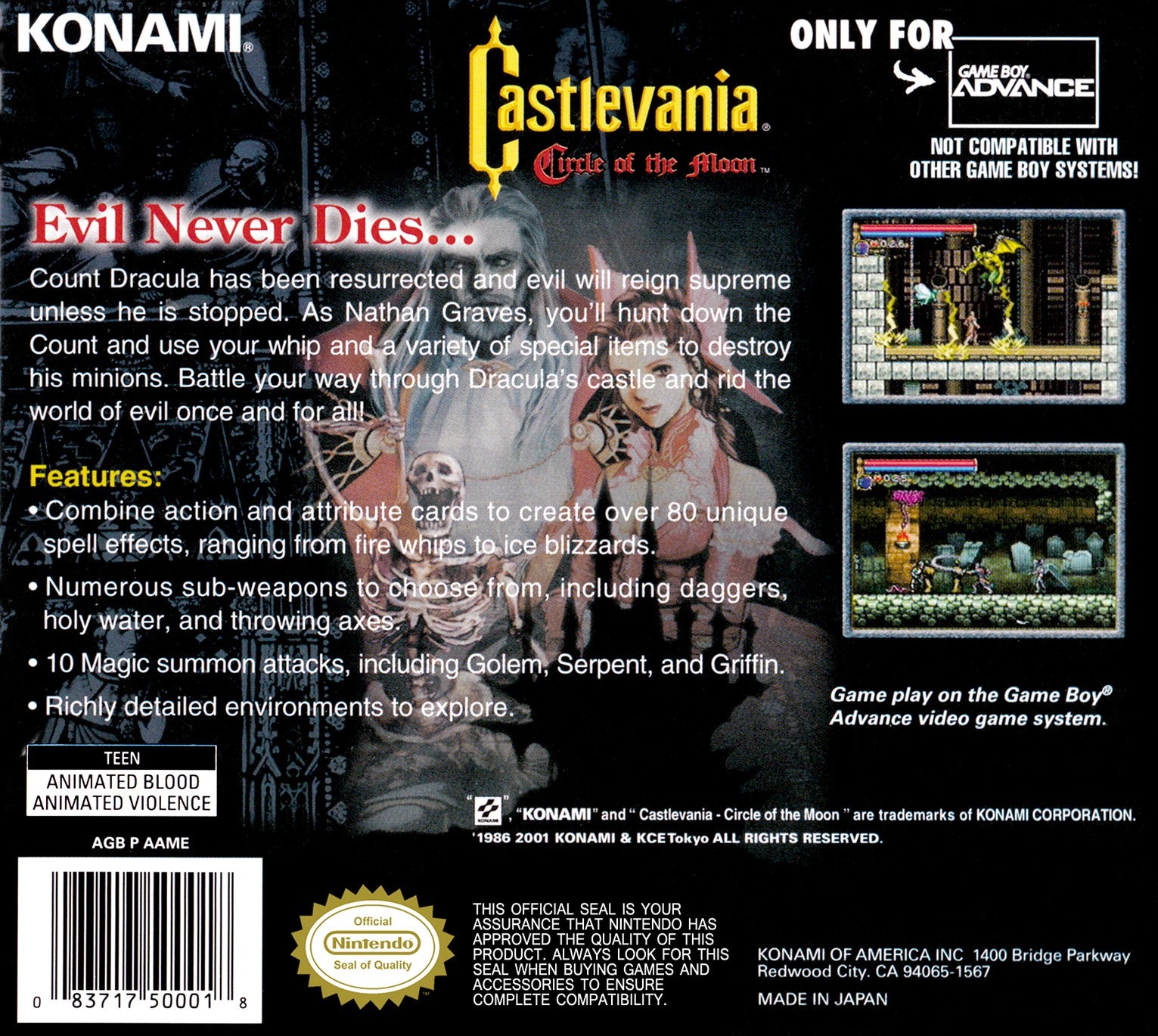 Castlevania: Circle of the Moon Game Boy Advance - Video Game - Used - CaveGamers - Image 2