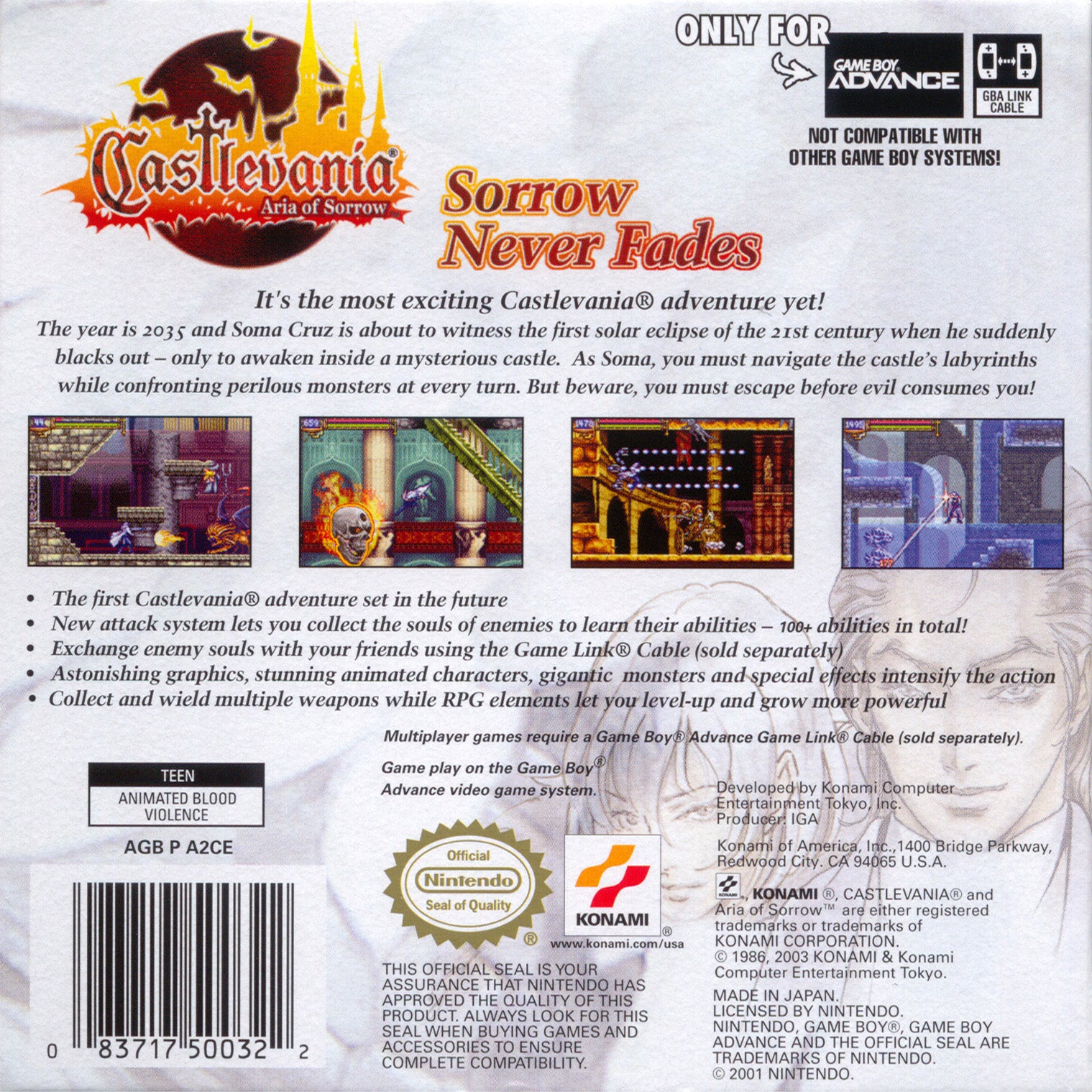 Castlevania: Aria of Sorrow Game Boy Advance - Video Game - Used - CaveGamers - Image 2