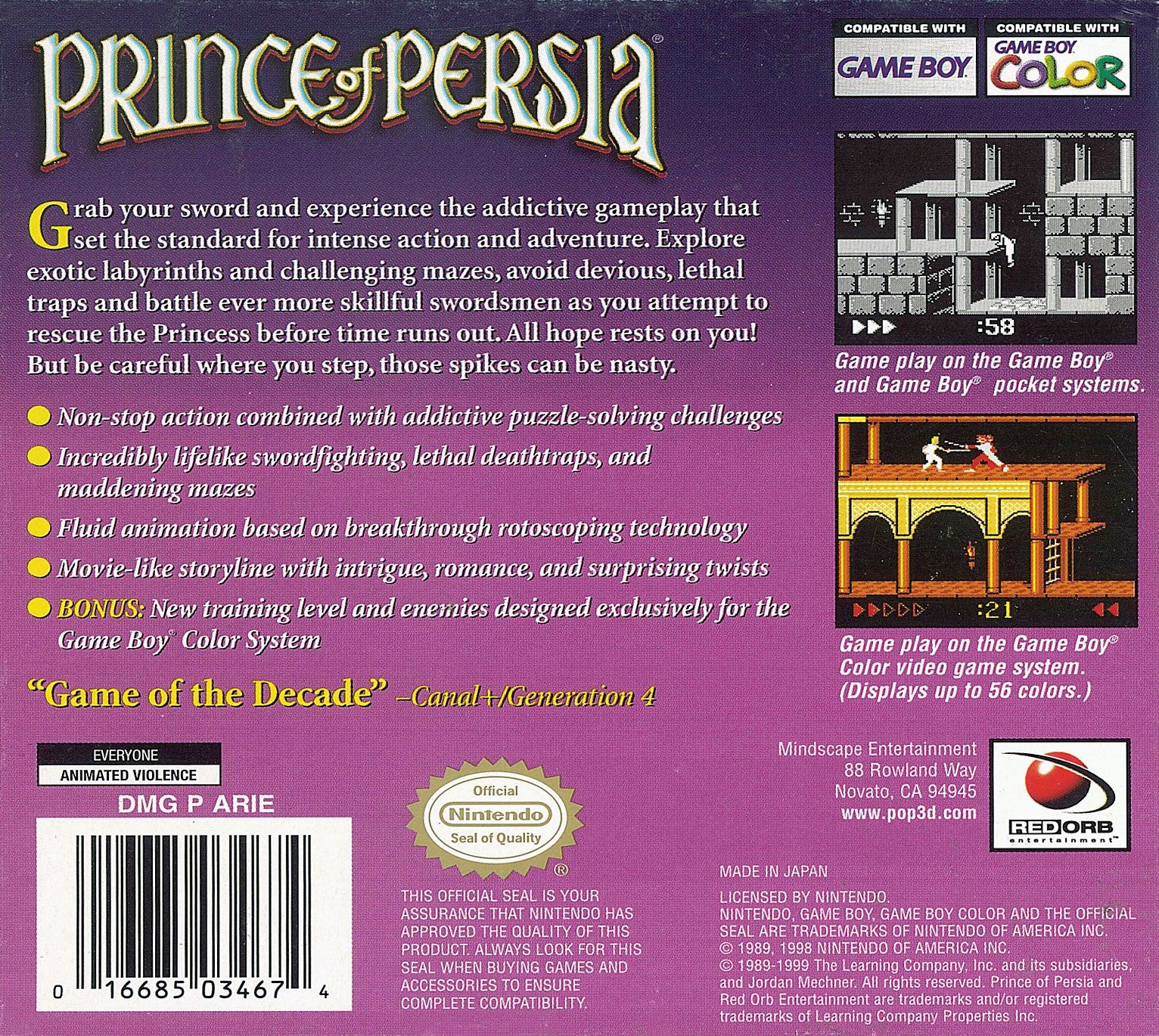 Prince of Persia Game Boy Color - Video Game - Used - CaveGamers - Image 2