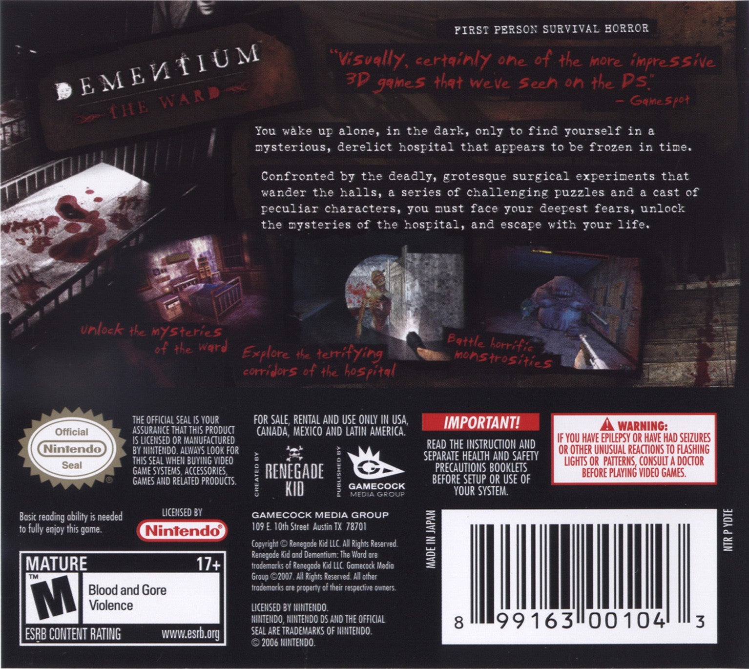 Dementium: The Ward DS - Video Game - Used - CaveGamers - Image 2