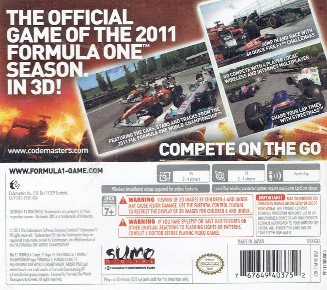 Gioco Formula 1 2011 3DS - Video Game - Used - CaveGamers - Image 2