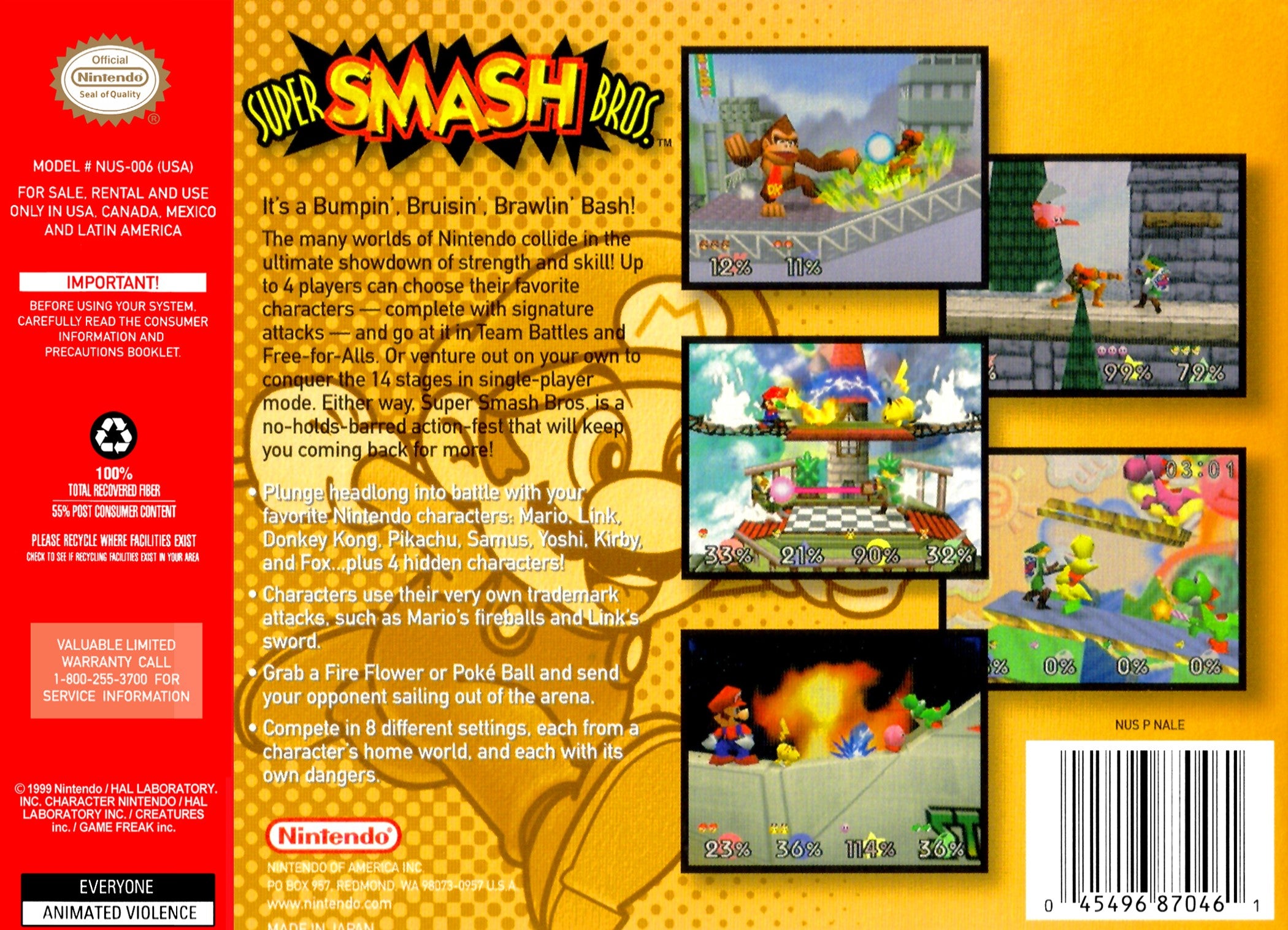 Super Smash Bros. N64 - Video Game - Used - CaveGamers - Image 2