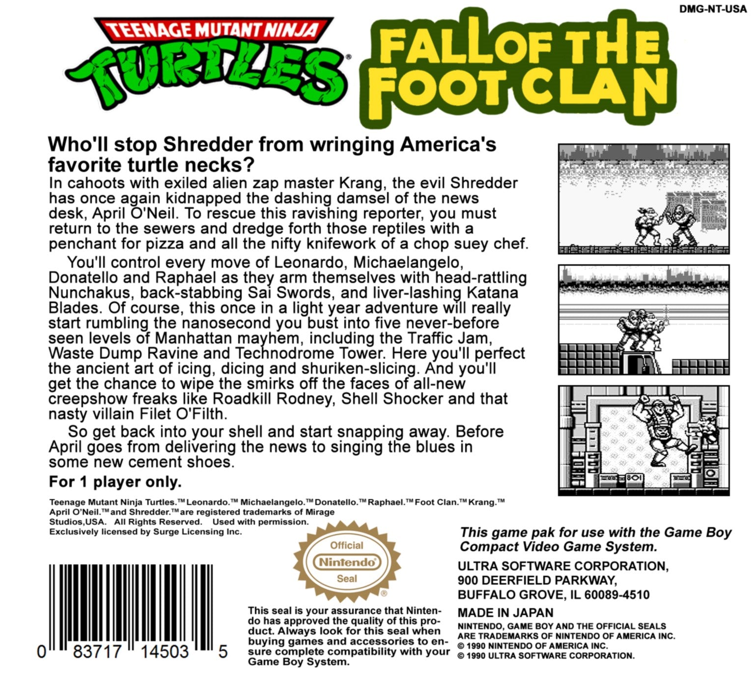 Teenage Mutant Ninja Turtles: Fall of the Foot Clan Game Boy - Video Game - Used - CaveGamers - Image 2