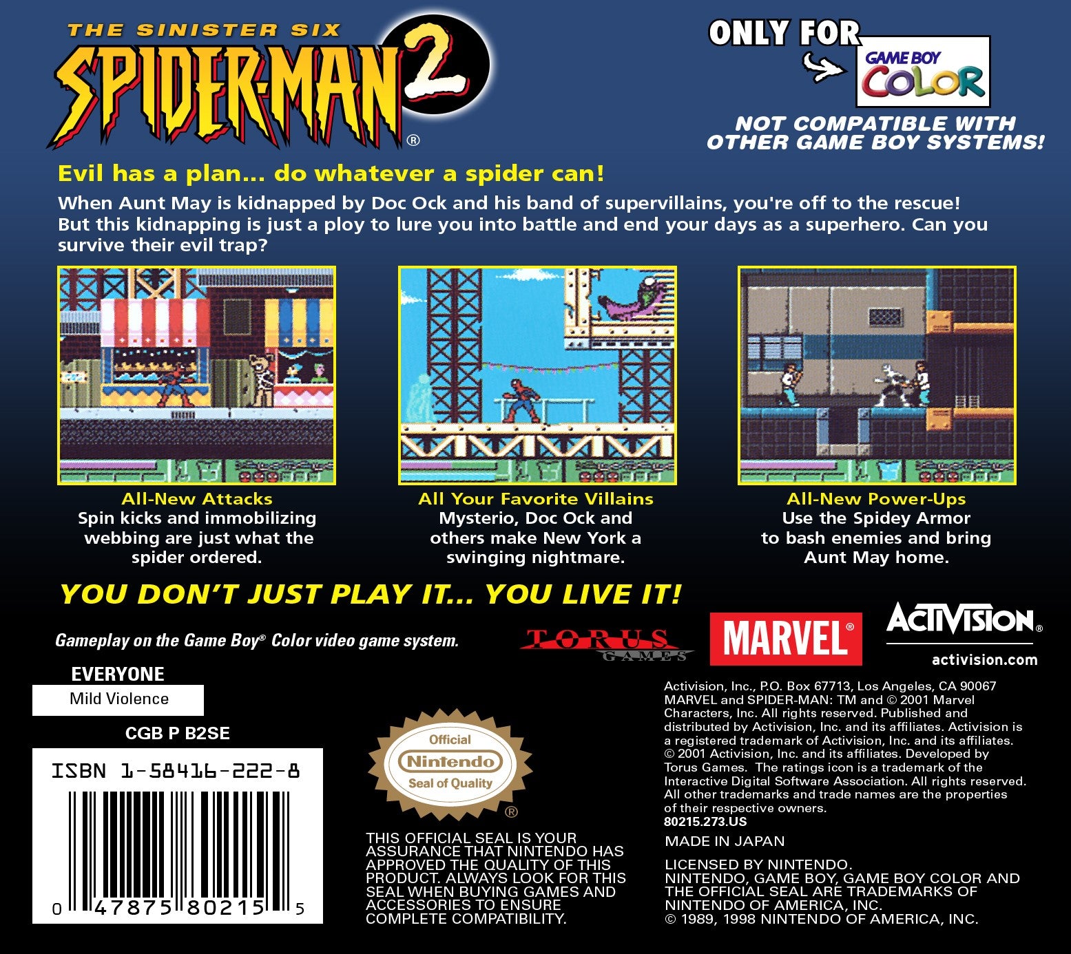Spider-Man 2: The Sinister Six Game Boy Color - Video Game - Used - CaveGamers - Image 2