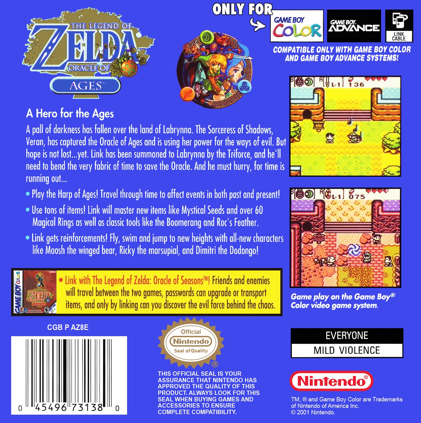 The Legend of Zelda: Oracle of Ages Game Boy Color - Video Game - Used - CaveGamers - Image 2