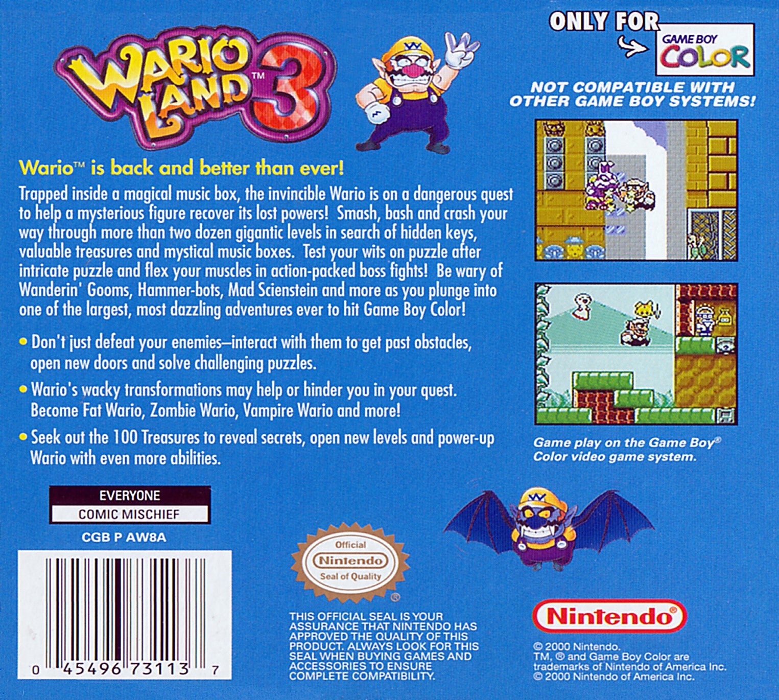 Wario Land 3 Game Boy Color - Video Game - Used - CaveGamers - Image 2