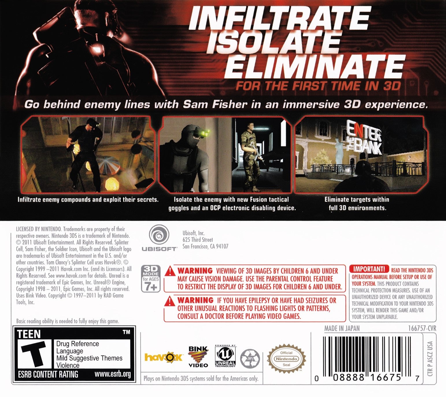 Tom Clancy's Splinter Cell 3D 3DS - Video Game - Used - CaveGamers - Image 2