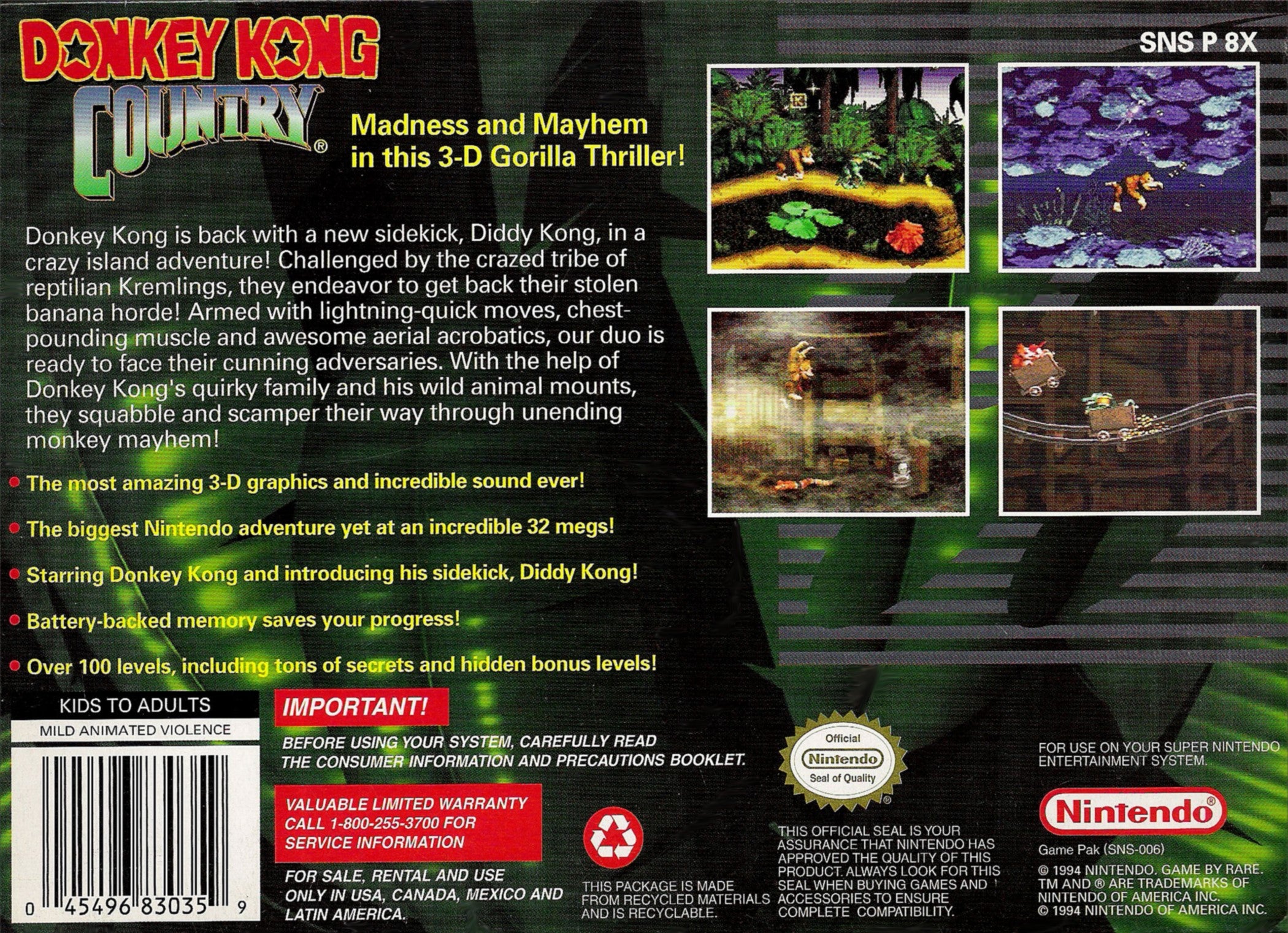Donkey Kong Country SNES - Video Game - Used - CaveGamers - Image 2