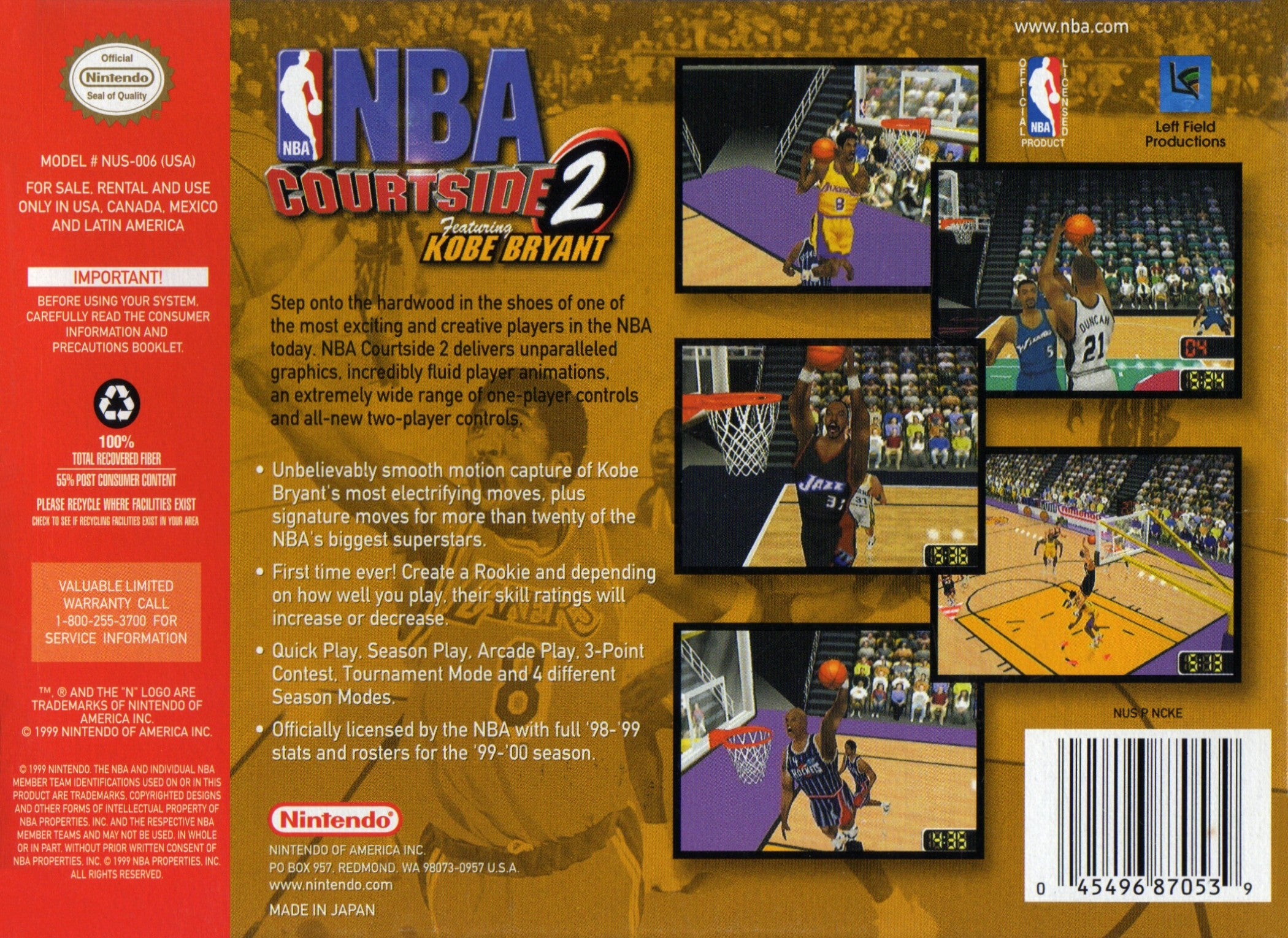 NBA Courtside 2 Featuring Kobe Bryant N64 - Video Game - Used - CaveGamers - Image 2