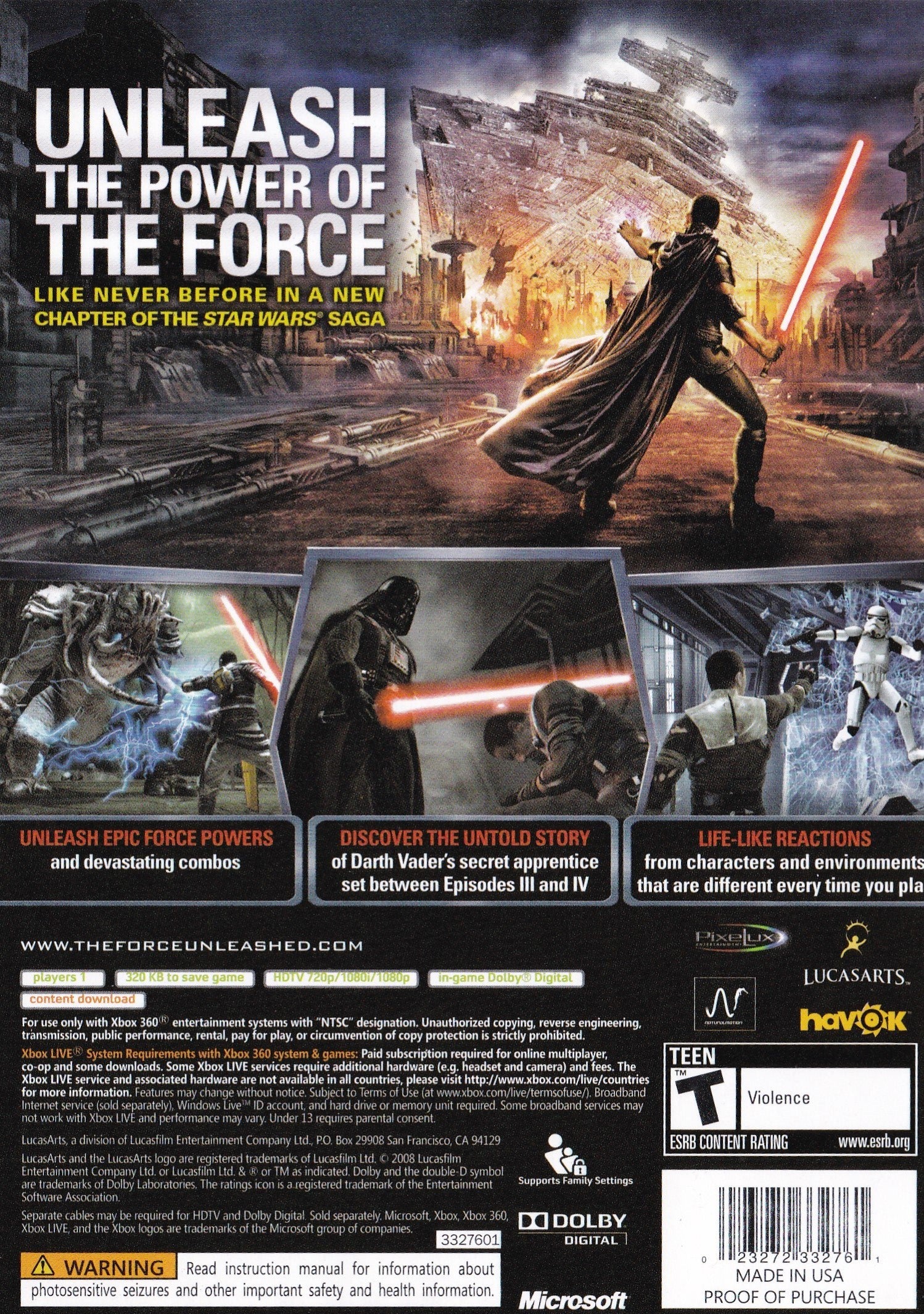Star Wars: The Force Unleashed Xbox 360 - Video Game - Used - CaveGamers - Image 2