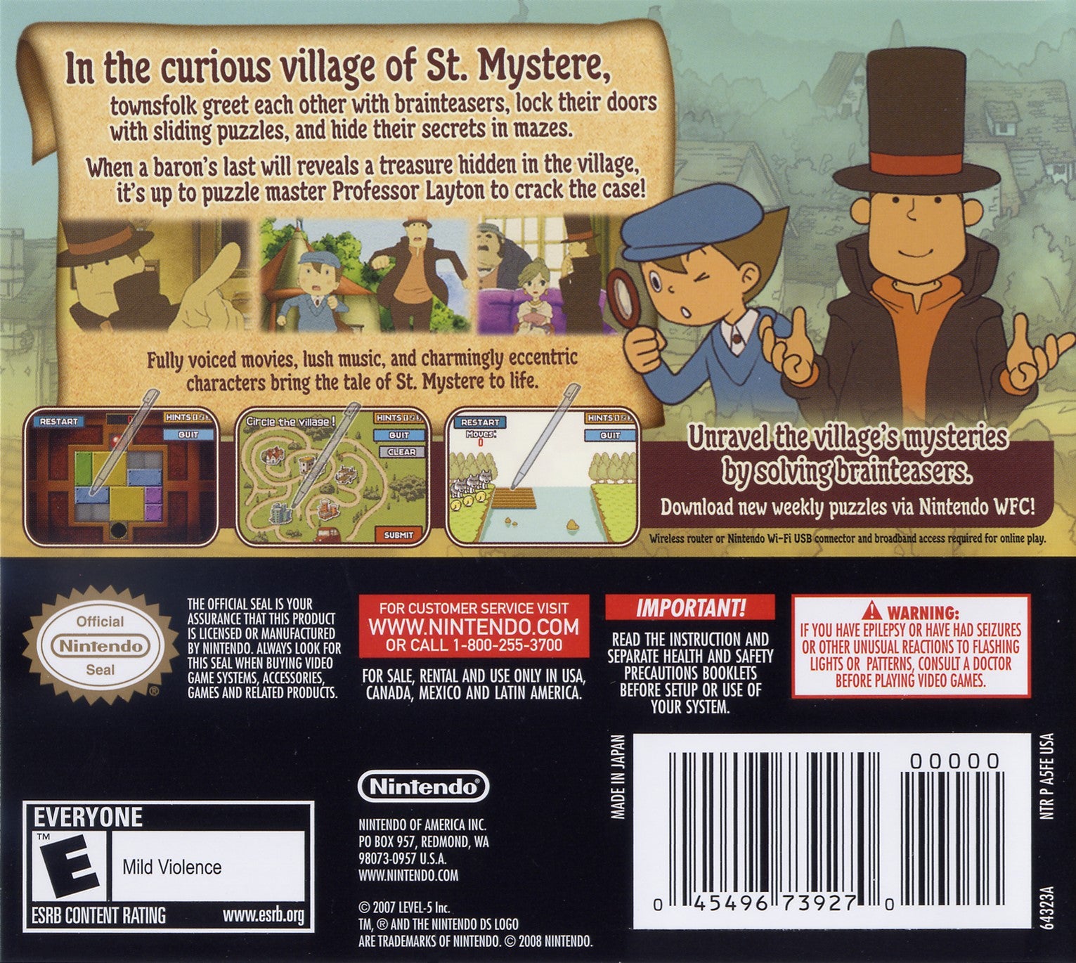 Professor Layton and the Curious Village DS - Video Game - Used - CaveGamers - Image 2