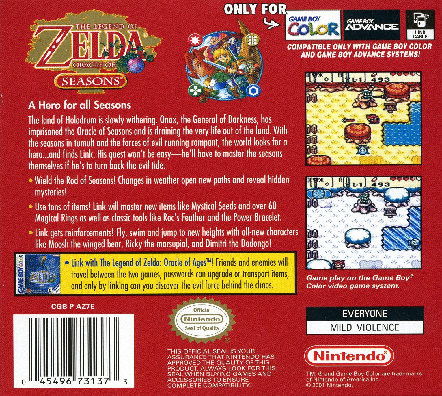The Legend of Zelda: Oracle of Seasons Game Boy Color - Video Game - Used - CaveGamers - Image 2