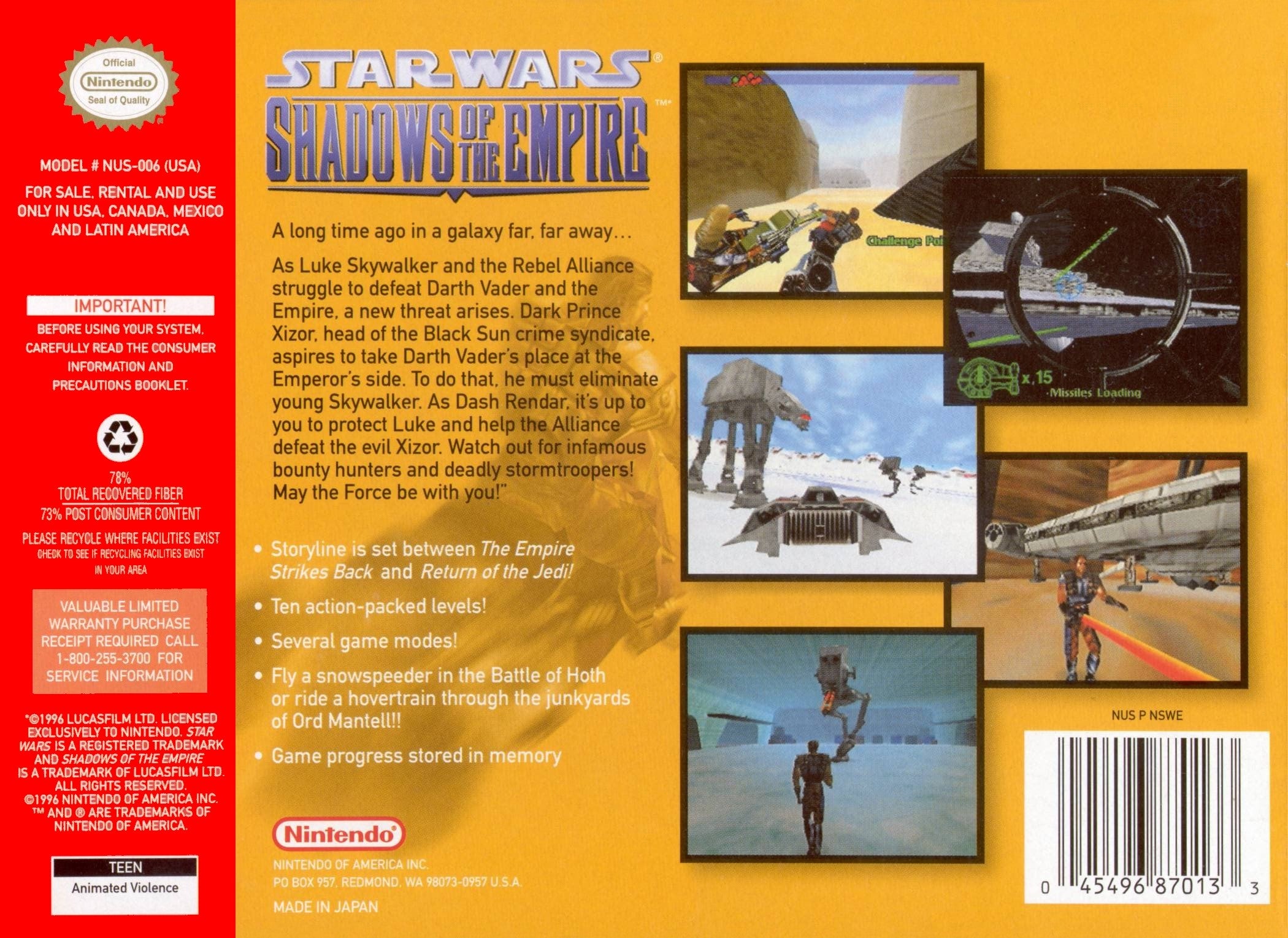 Star Wars: Shadows of the Empire N64 - Video Game - Used - CaveGamers - Image 2