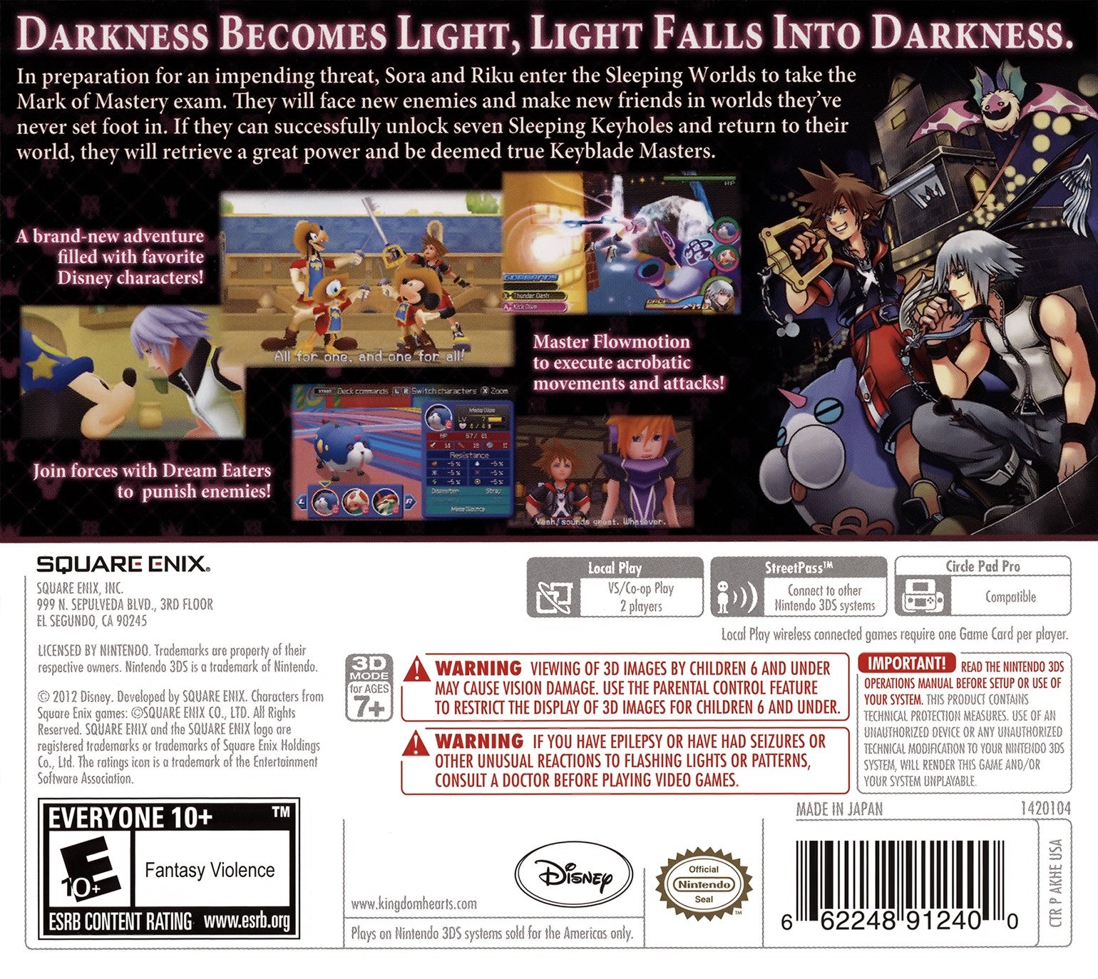 Kingdom Hearts 3D Dream Drop Distance 3DS - Video Game - Used - CaveGamers - Image 2