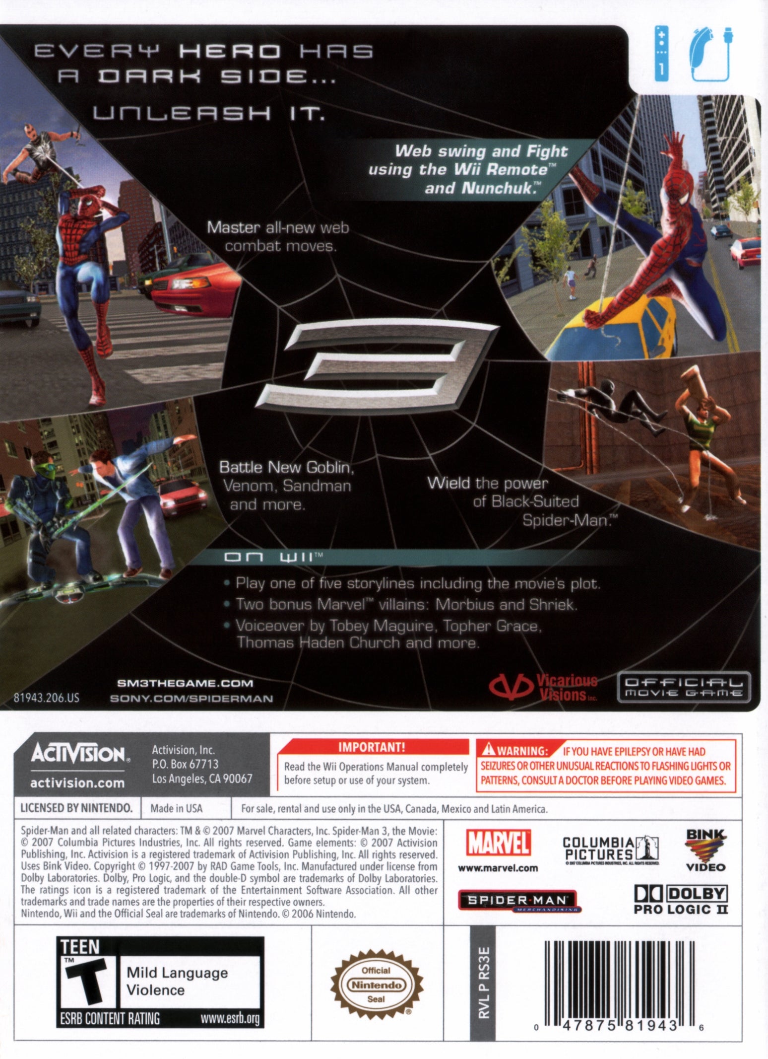 Spider-Man 3 Wii - Video Game - Used - CaveGamers - Image 2