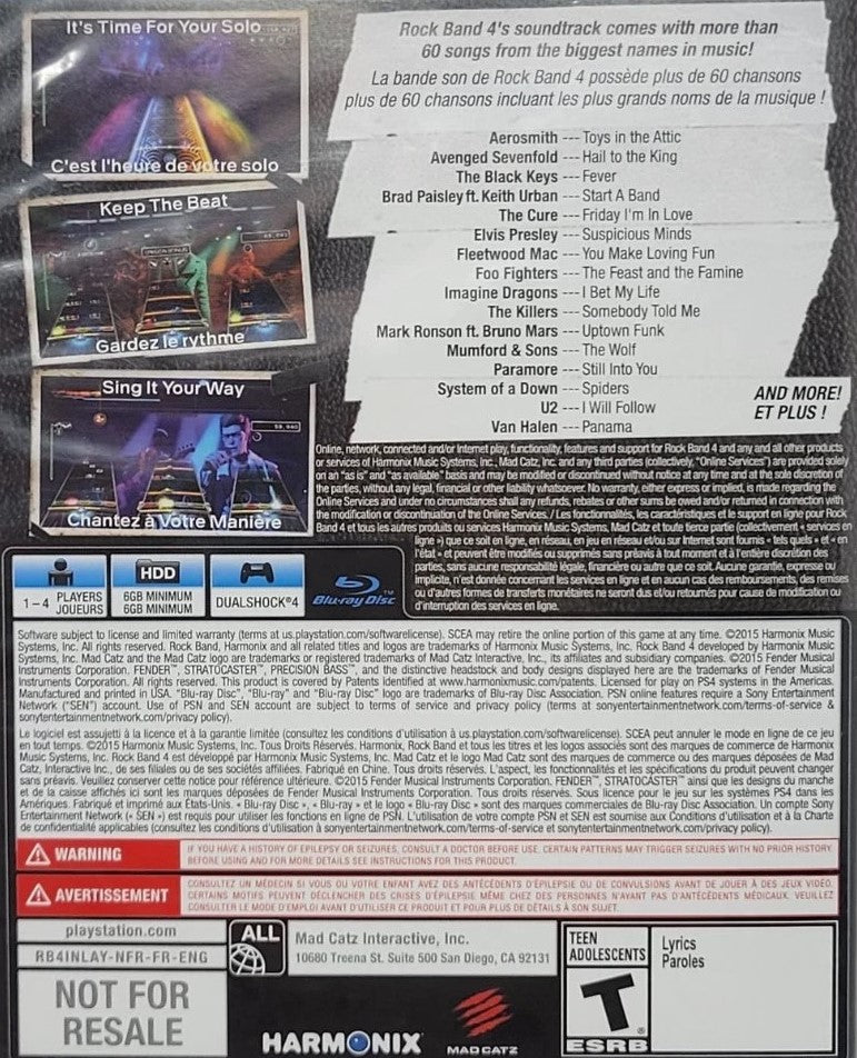 Rock Band 4 PS4 - Video Game - Used - CaveGamers - Image 2