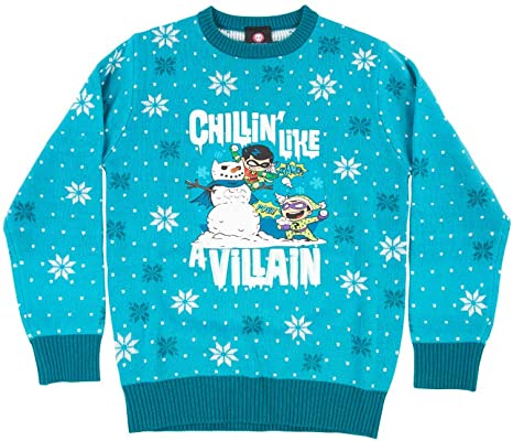 DC Comics 'Chillin like a Villain' Kids Jumper / Ugly Christmas Sweater - Ages 5-6 - Apparel - New - CaveGamers