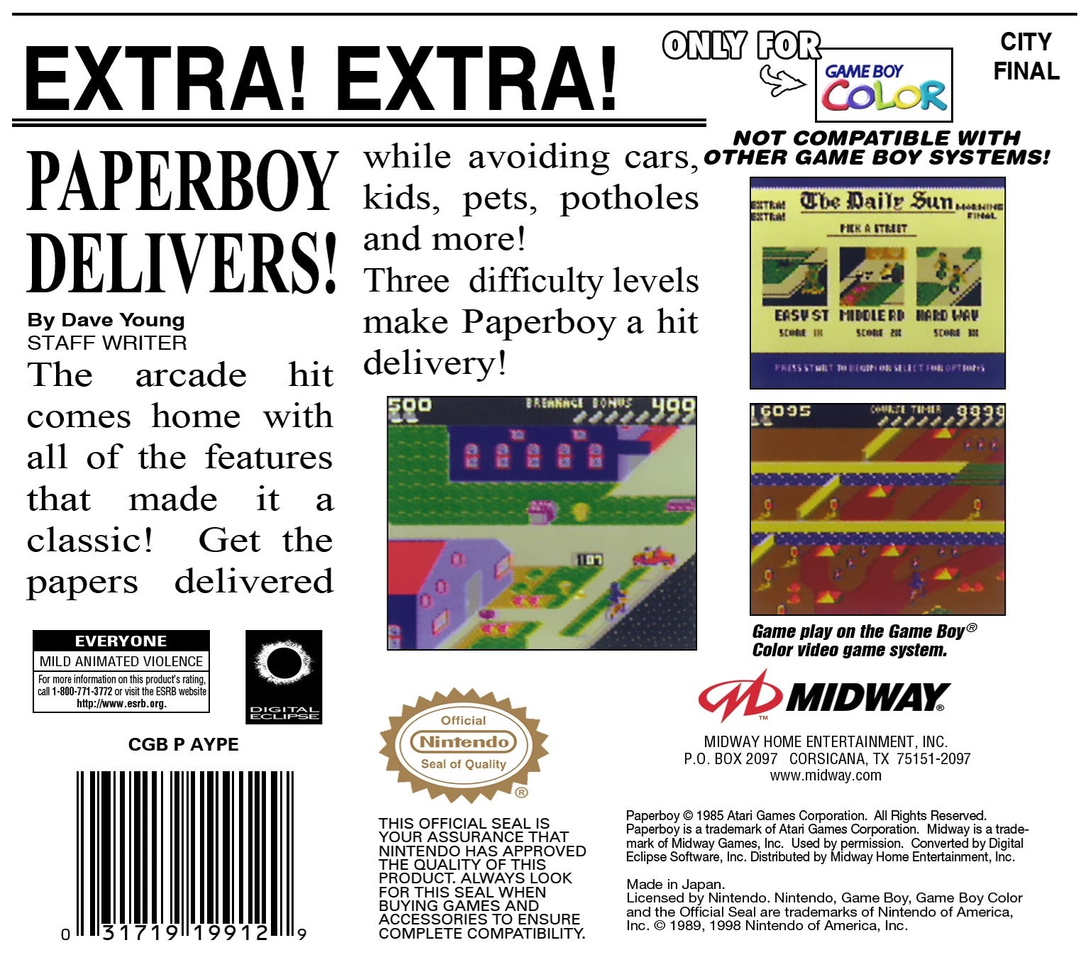 Paperboy Game Boy Color - Video Game - Used - CaveGamers - Image 2
