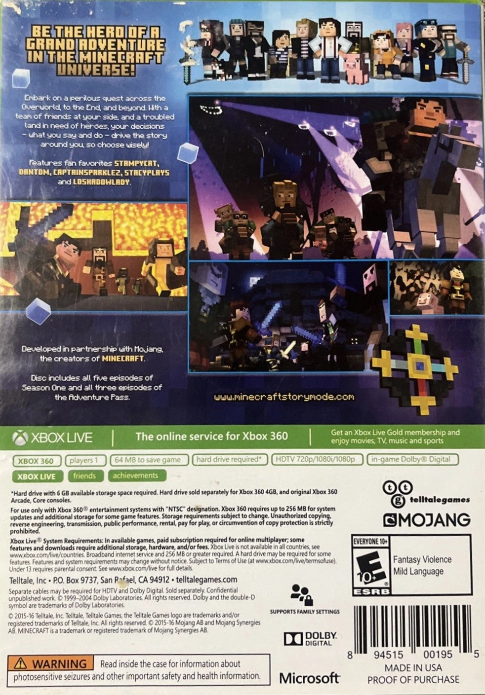 Minecraft: Story Mode Xbox 360 - Video Game - Used - CaveGamers - Image 2