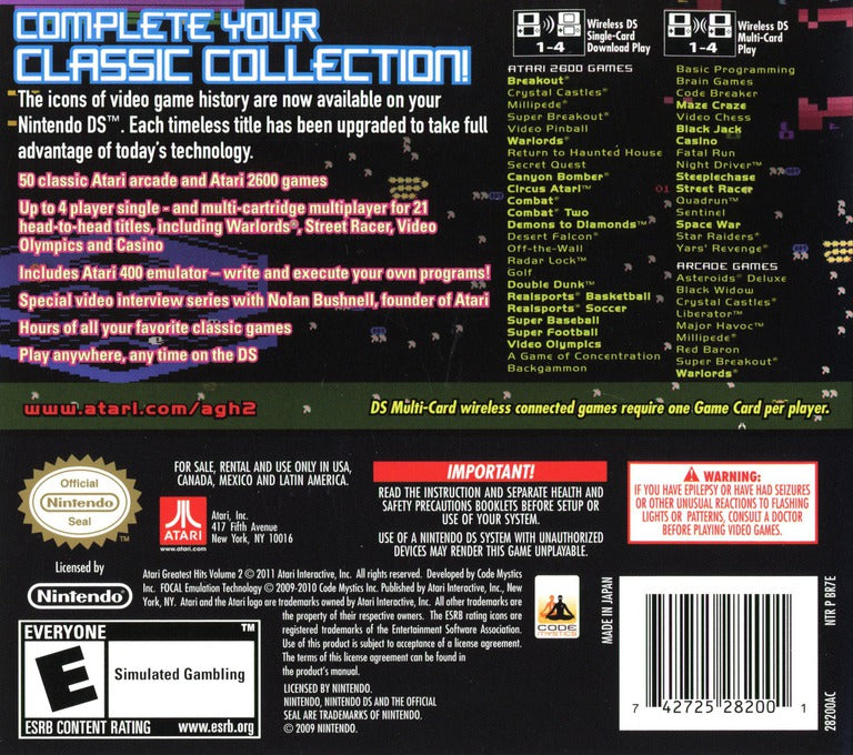 Atari Greatest Hits Volume 2 DS - Video Game - Used - CaveGamers - Image 2