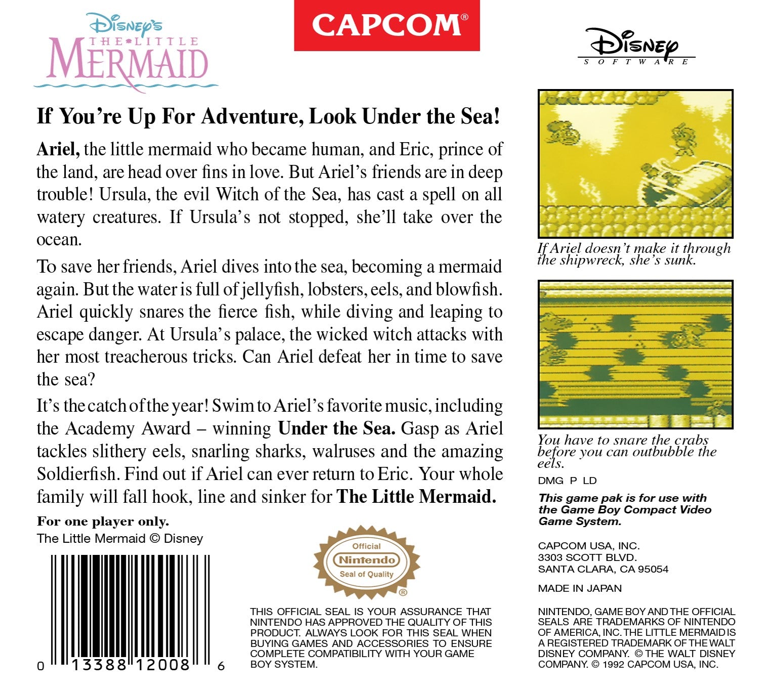 The Little Mermaid Game Boy - Video Game - Used - CaveGamers - Image 2