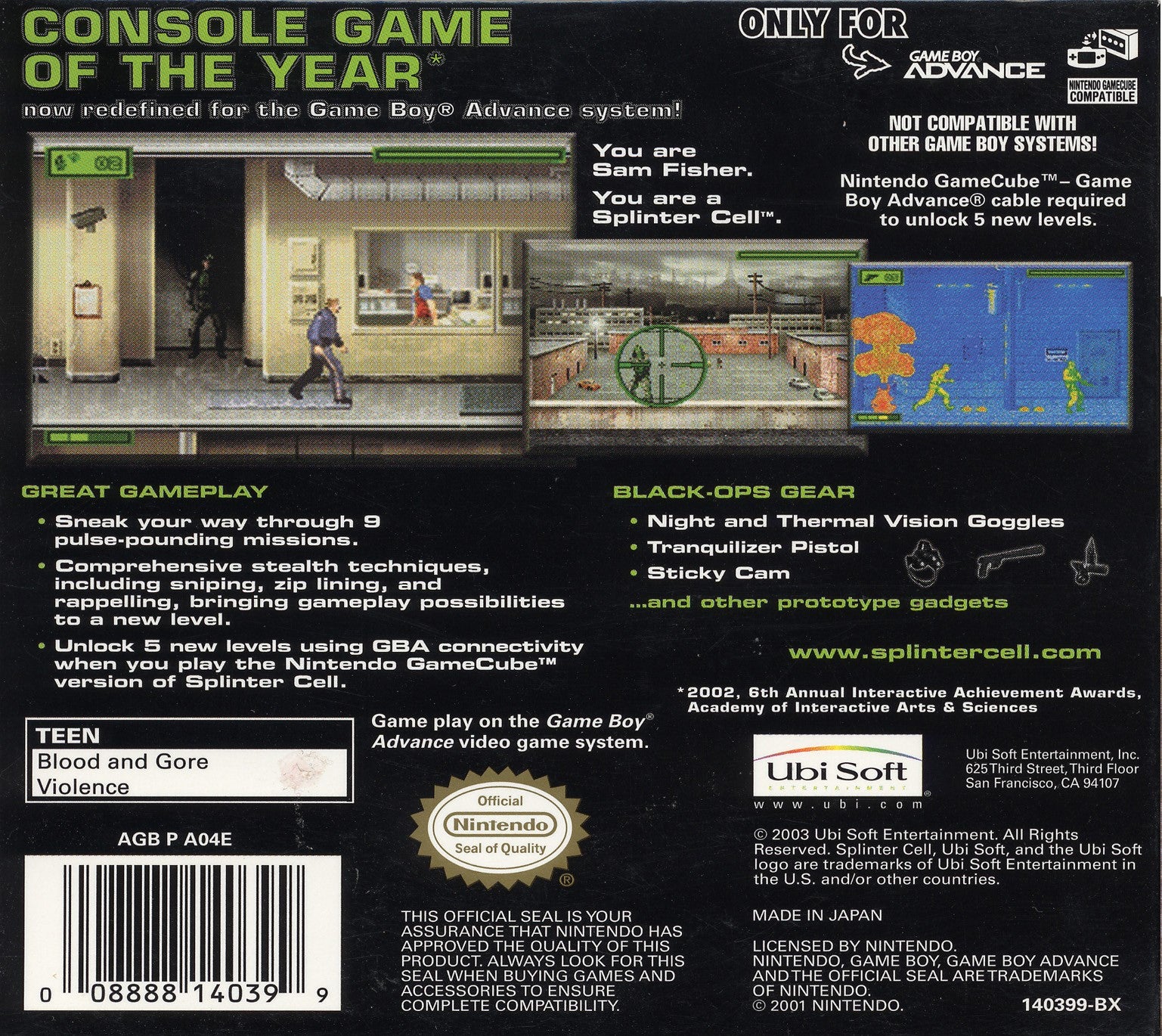 Tom Clancy's Splinter Cell Game Boy Advance - Video Game - Used - CaveGamers - Image 2