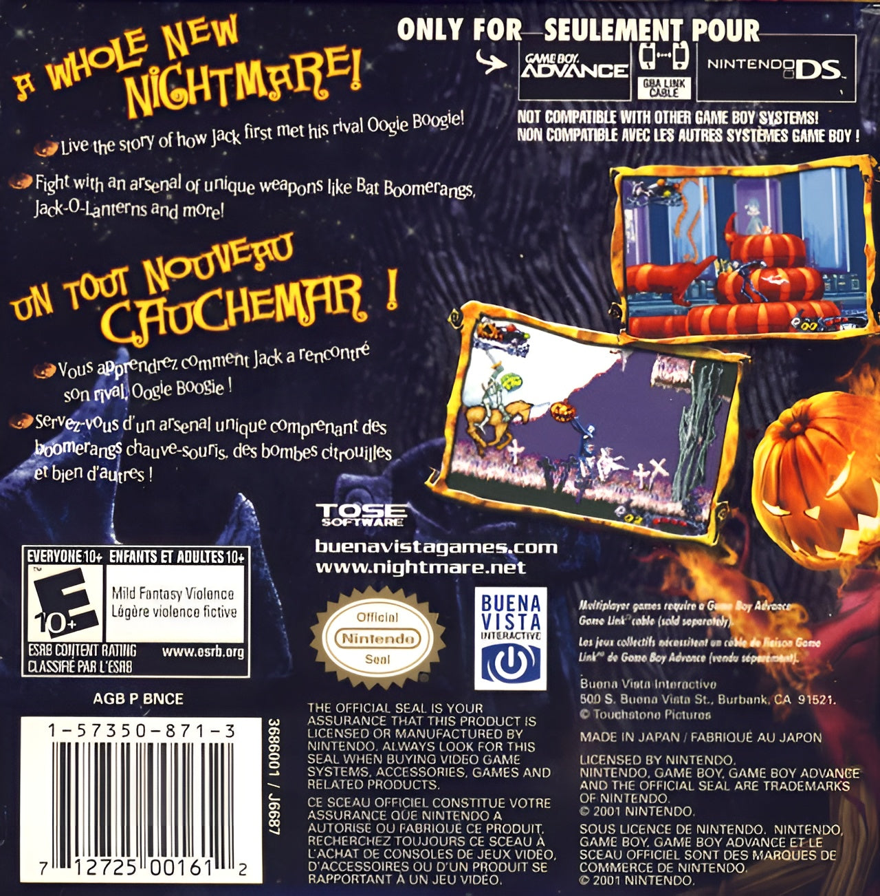 Tim Burton's The Nightmare Before Christmas: The Pumpkin King Game Boy Advance - Video Game - Used - CaveGamers - Image 2
