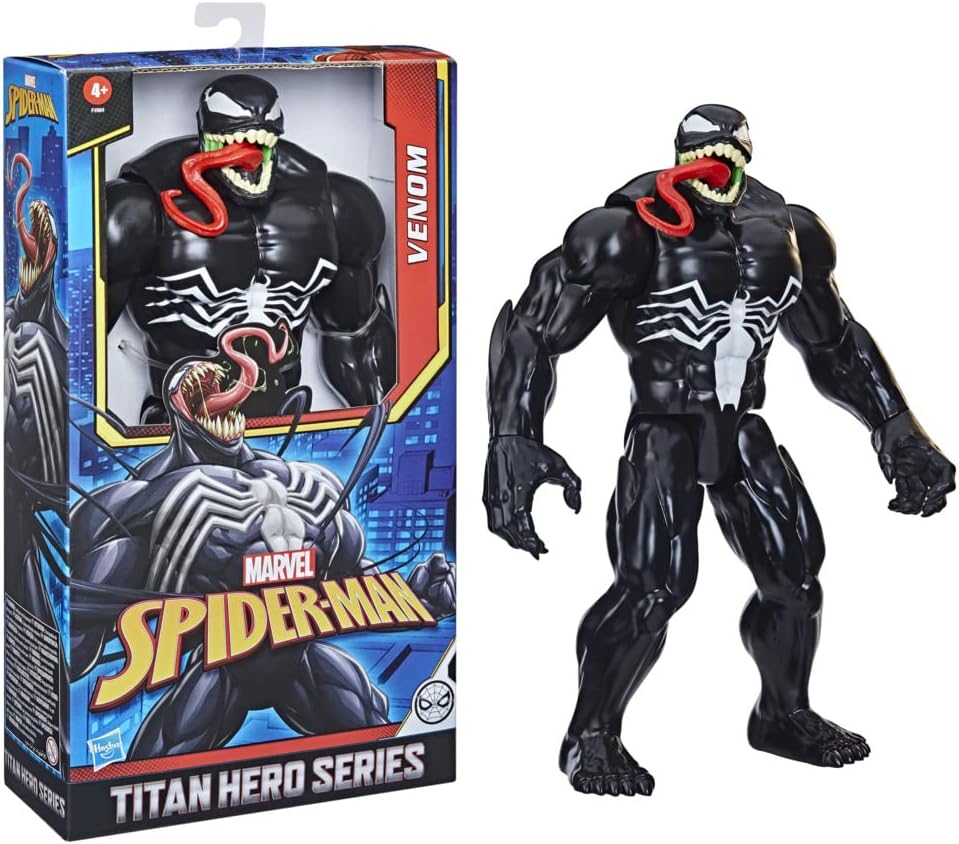Spider-Man Maximum Venom Titan Hero Venom Action Figure, Inspired by The Marvel Universe, Blast Gear-Compatible Back Port, Ages 4 and Up , Black