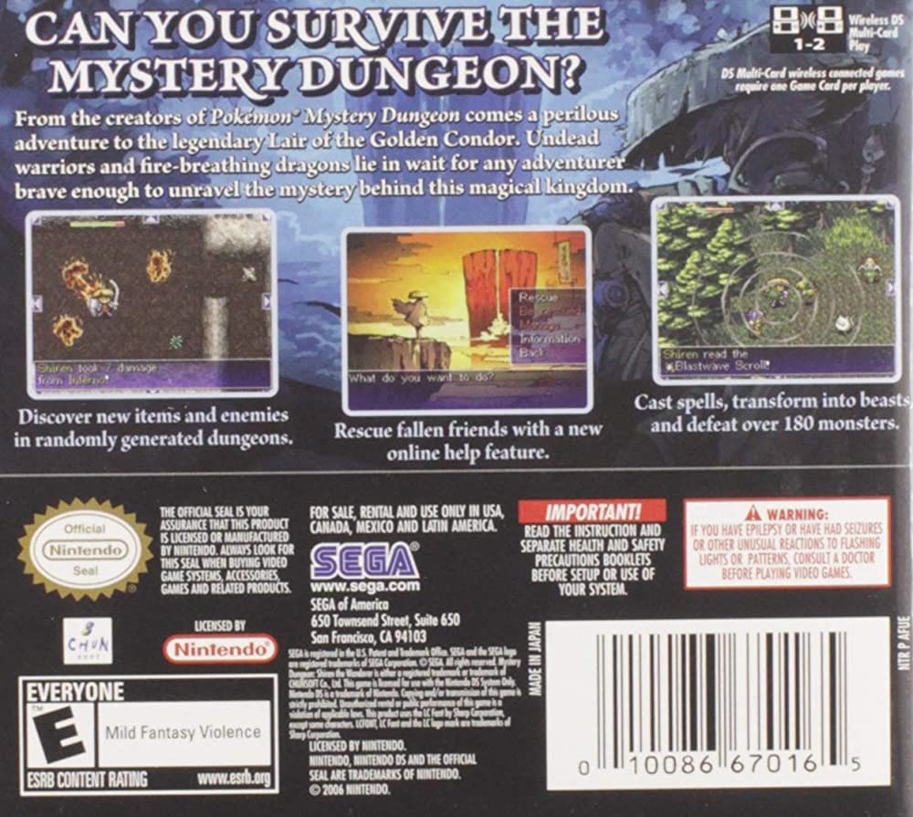 Mystery Dungeon Shiren the Wanderer DS - Video Game - Used - CaveGamers - Image 2