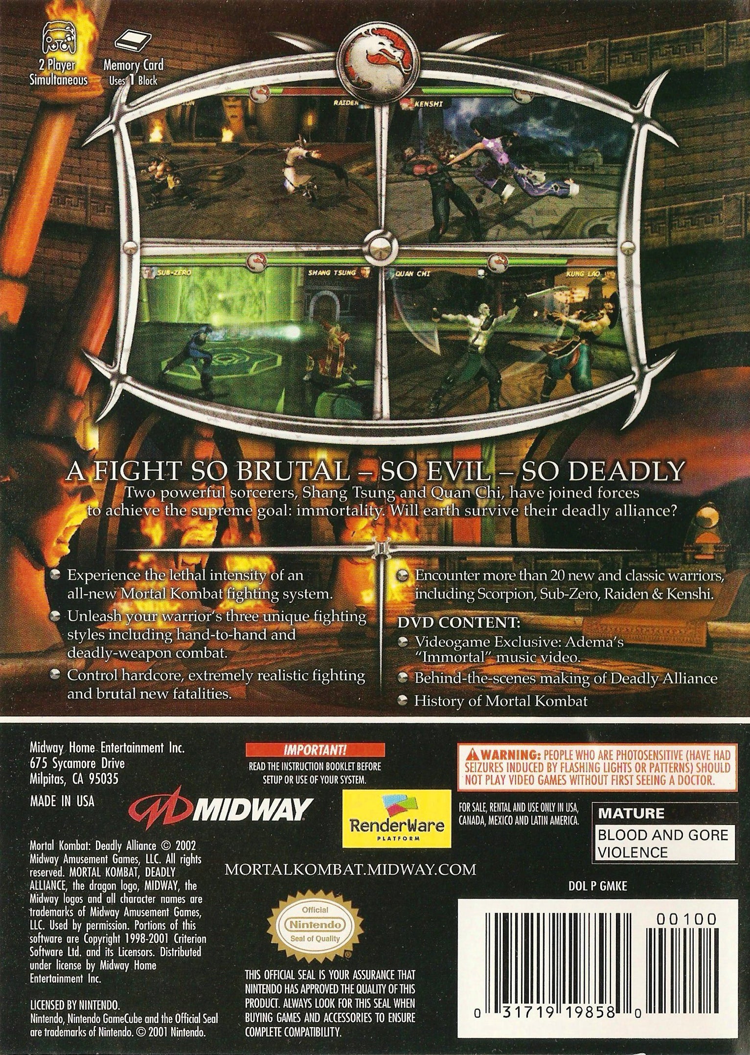 Mortal Kombat Deadly Alliance GameCube - Video Game - Used - CaveGamers - Image 2