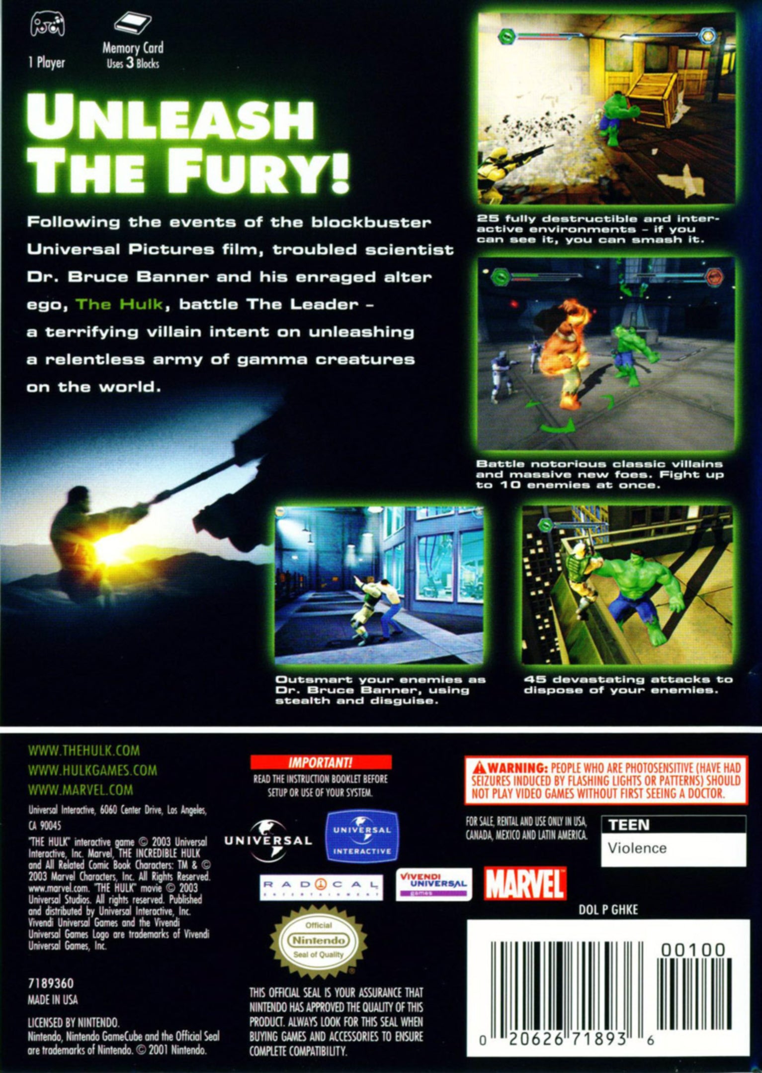 Hulk GameCube - Video Game - Used - CaveGamers - Image 2