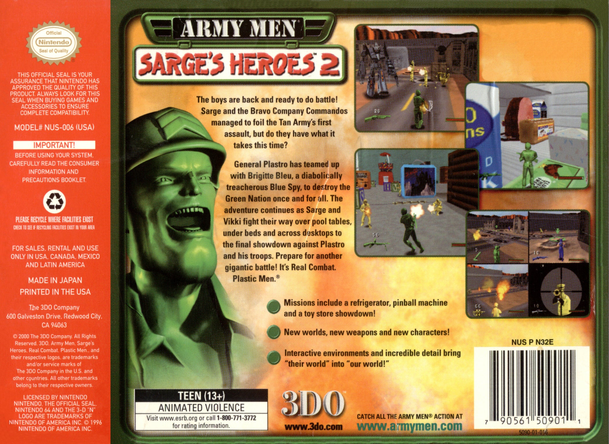 Army Men Sarge's Heroes 2 N64 - Video Game - Used - CaveGamers - Image 2