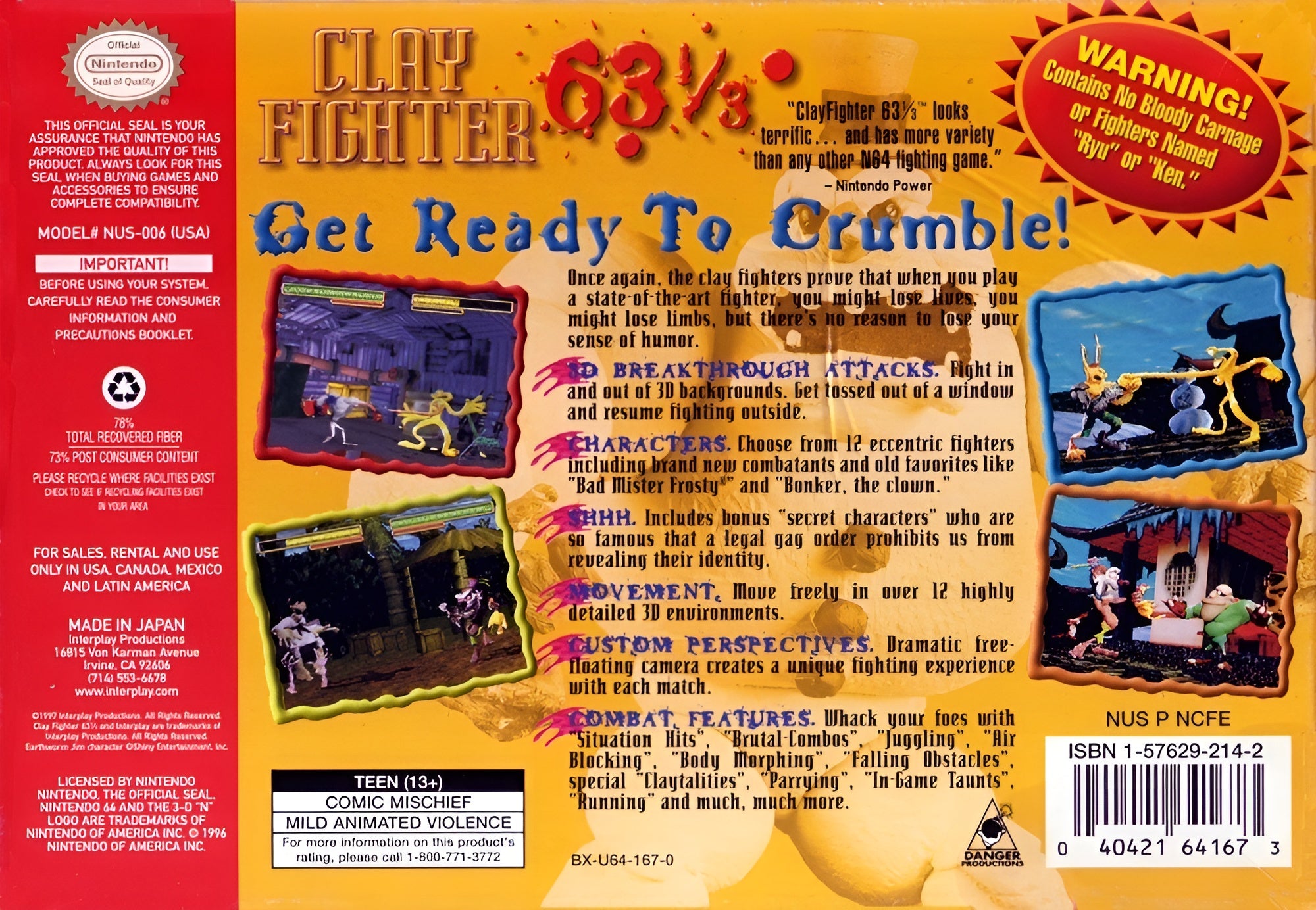 Clay Fighter 63 1/3 N64 - Video Game - Used - CaveGamers - Image 2