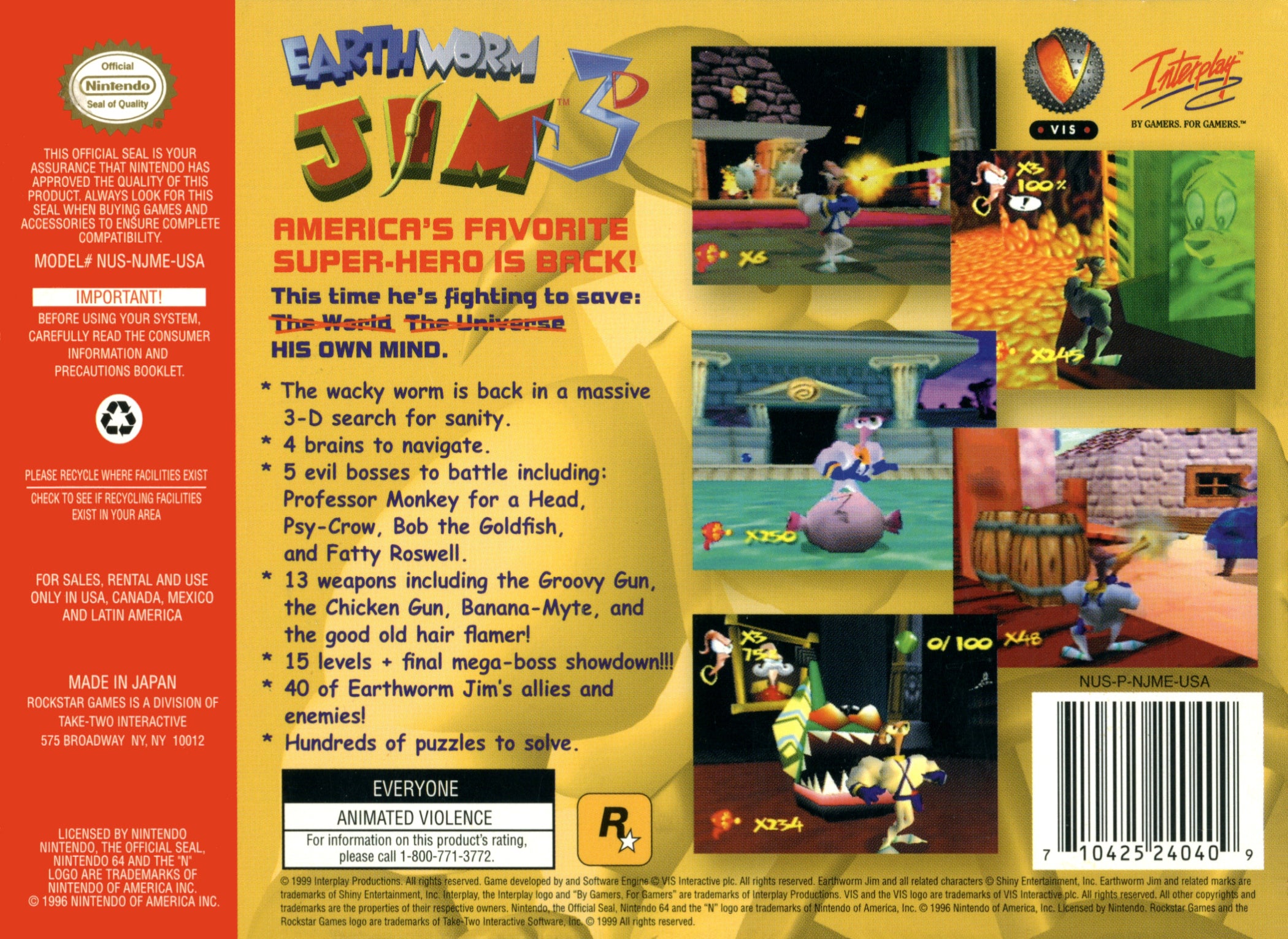 Earthworm Jim 3D N64 - Video Game - Used - CaveGamers - Image 2