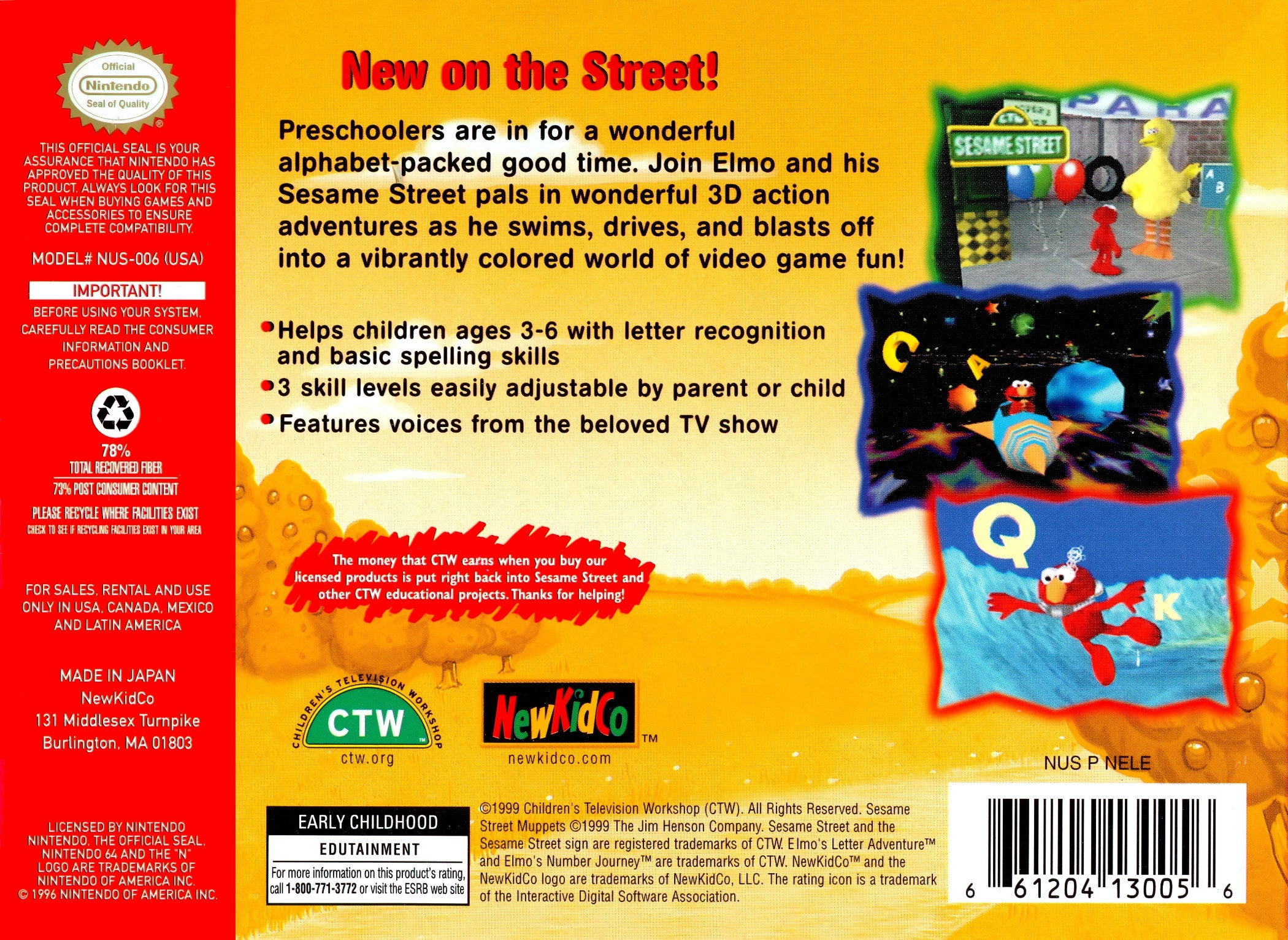 Elmo's Letter Adventure N64 - Video Game - Used - CaveGamers - Image 2