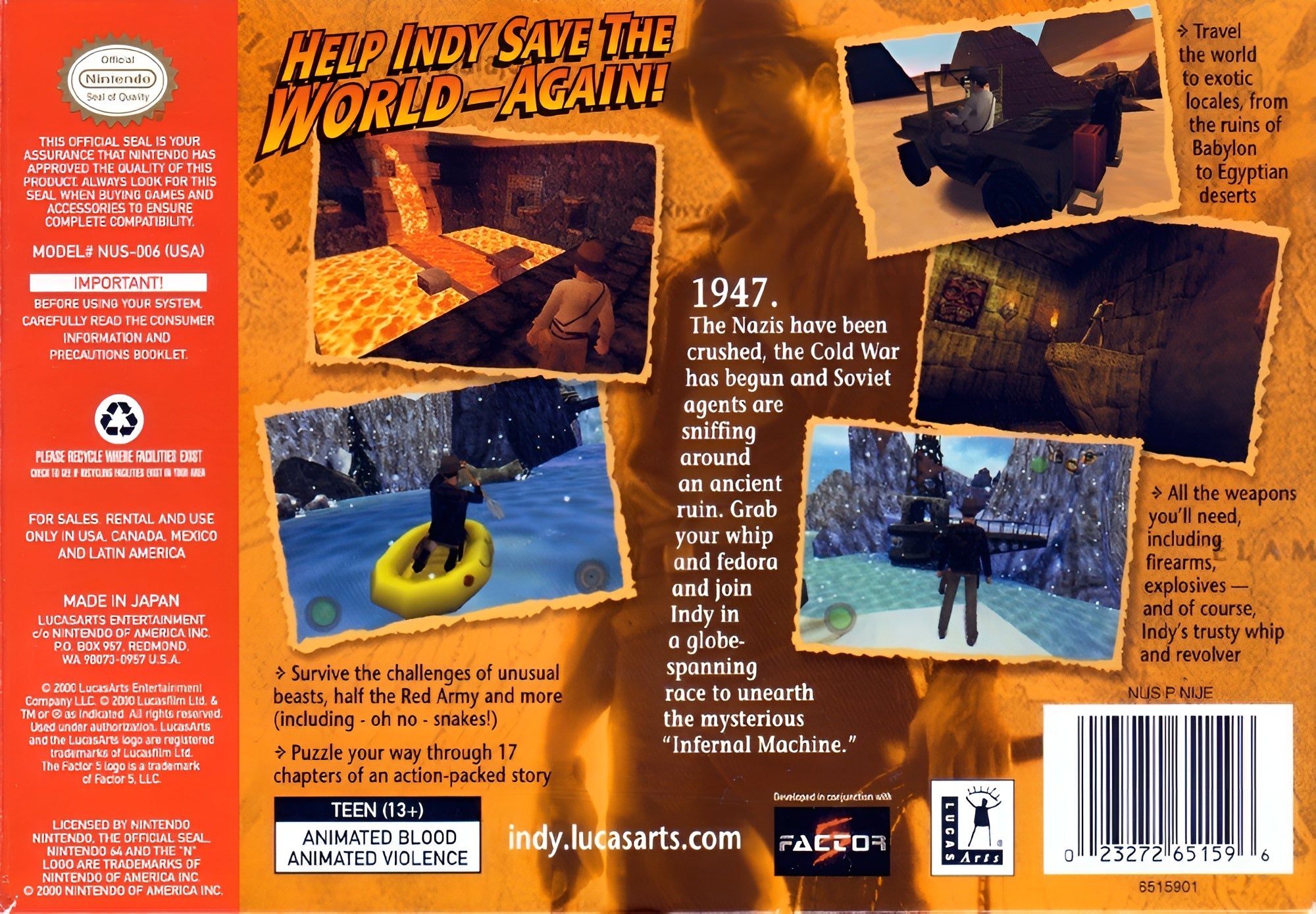 Indiana Jones Infernal Machine N64 - Video Game - Used - CaveGamers - Image 2