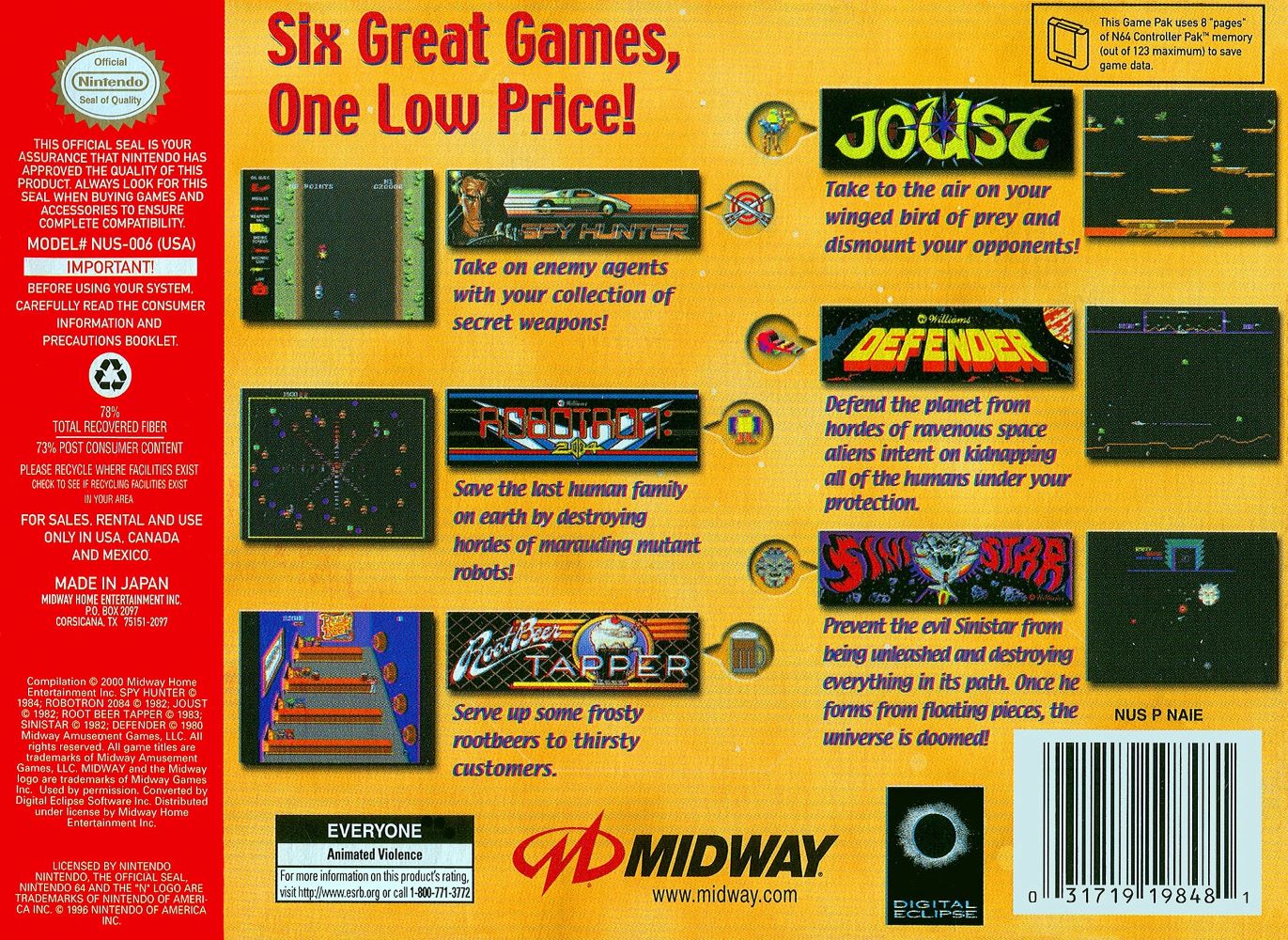 Midway's Greatest Arcade Hits Vol 1 N64 - Video Game - Used - CaveGamers - Image 2