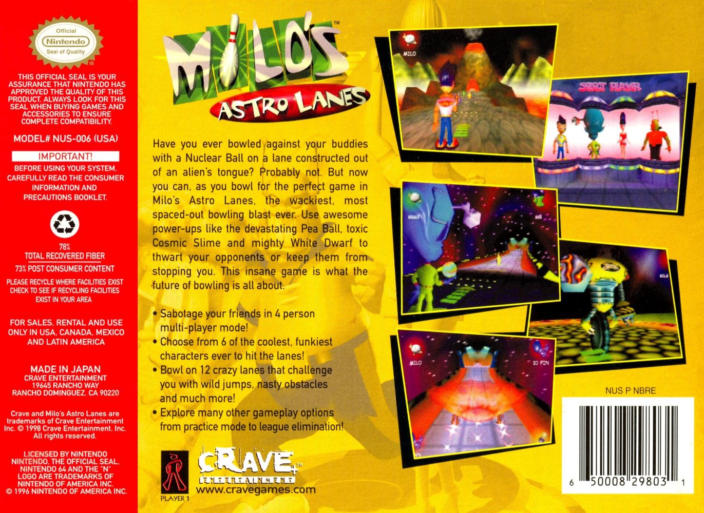 Milo's Astro Lanes N64 - Video Game - Used - CaveGamers - Image 2