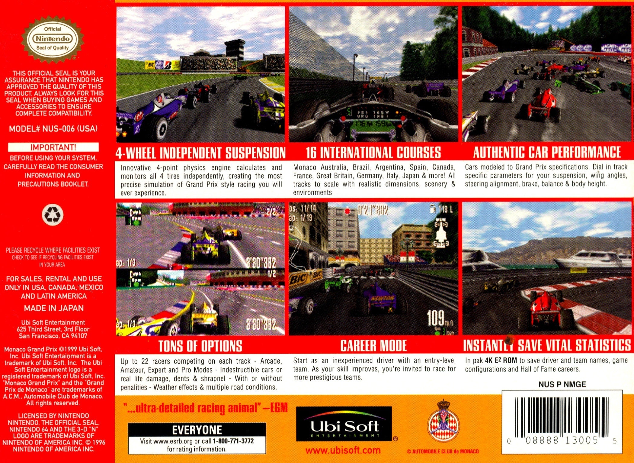 Monaco Grand Prix N64 - Video Game - Used - CaveGamers - Image 2