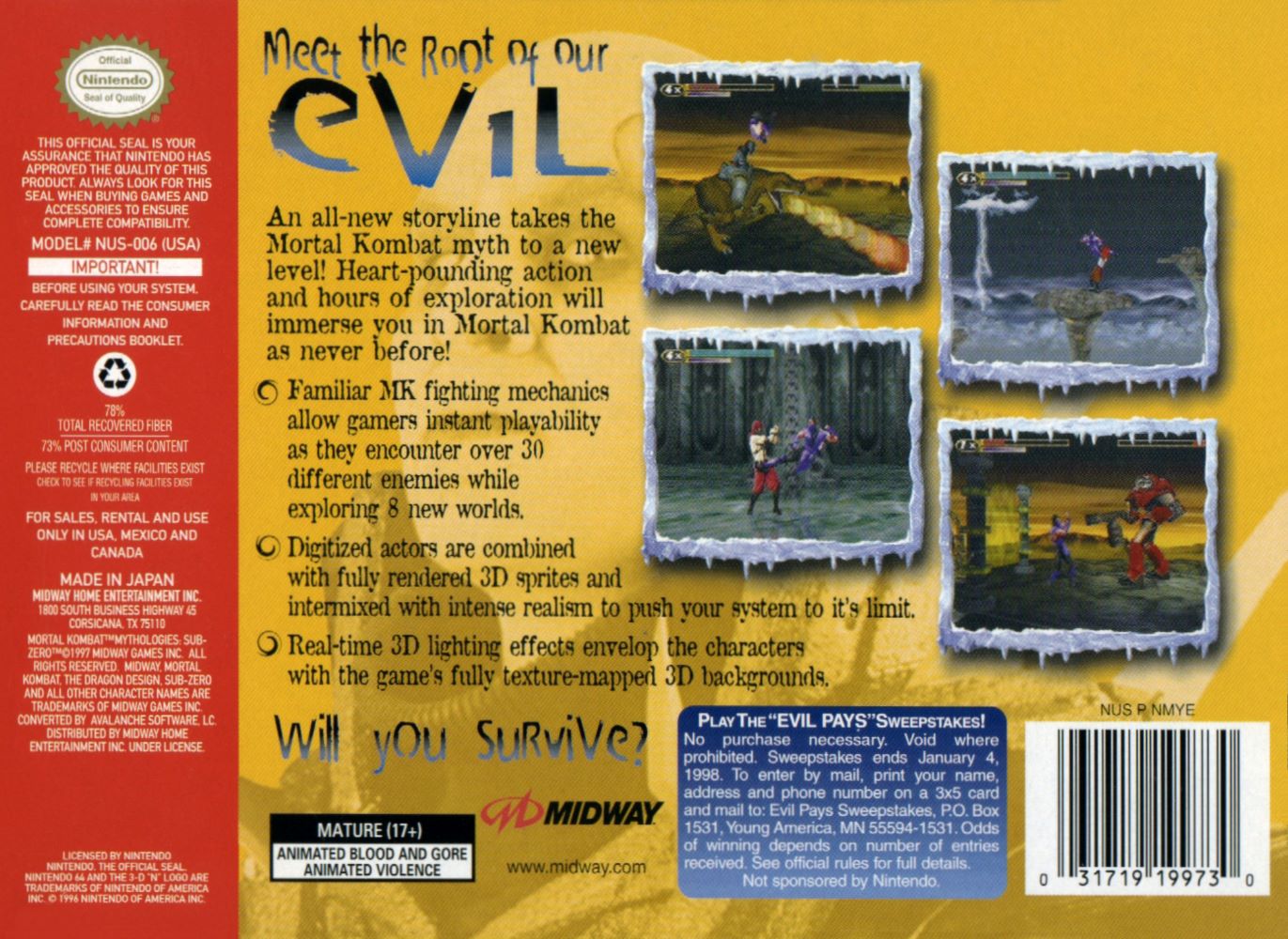 Mortal Kombat Mythologies: Sub-Zero N64 - Video Game - Used - CaveGamers - Image 2