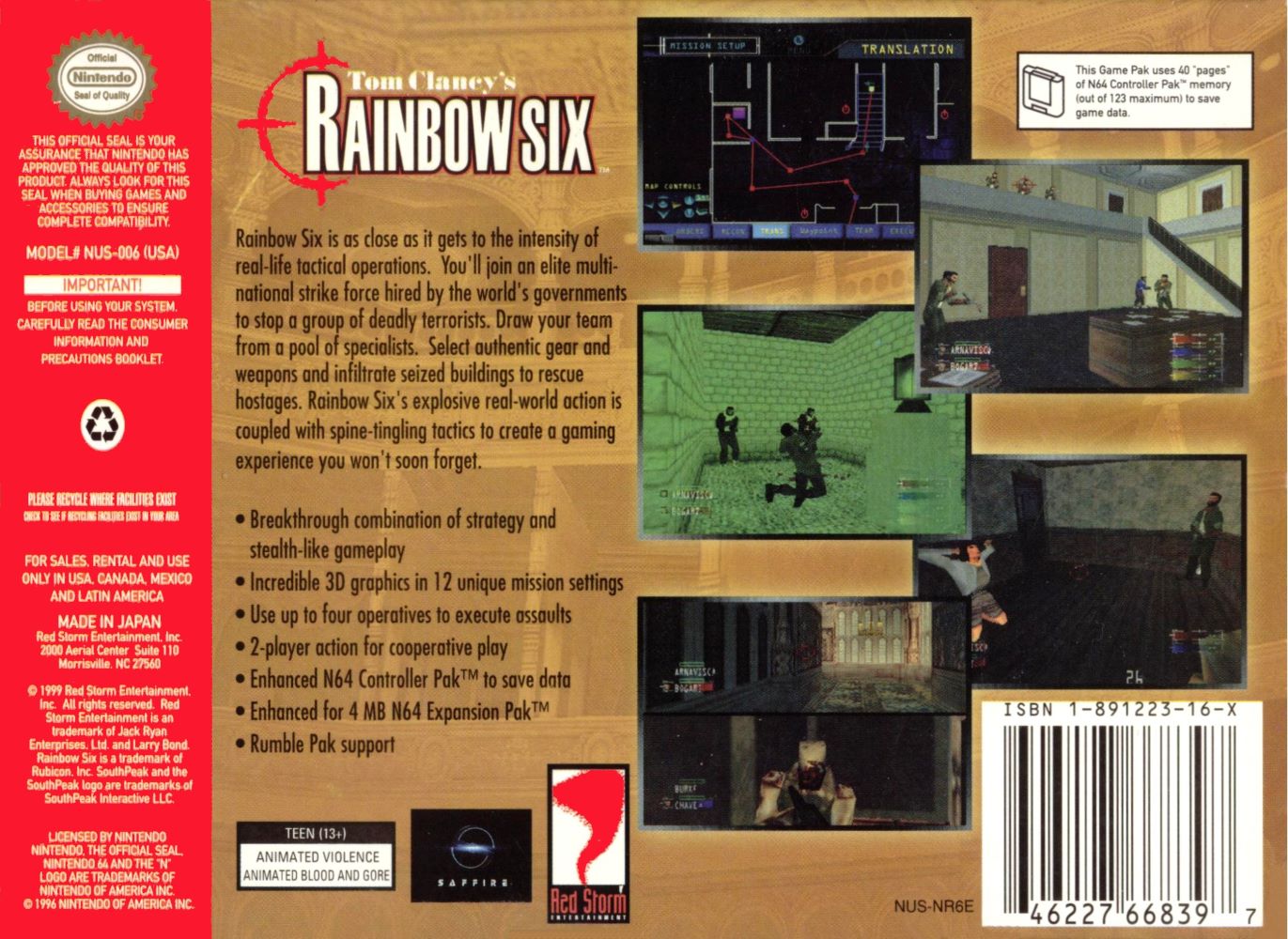 Rainbow Six N64 - Video Game - Used - CaveGamers - Image 2