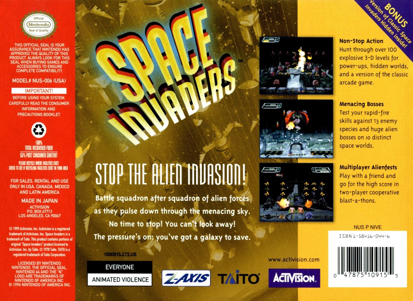 Space Invaders N64 - Video Game - Used - CaveGamers - Image 2