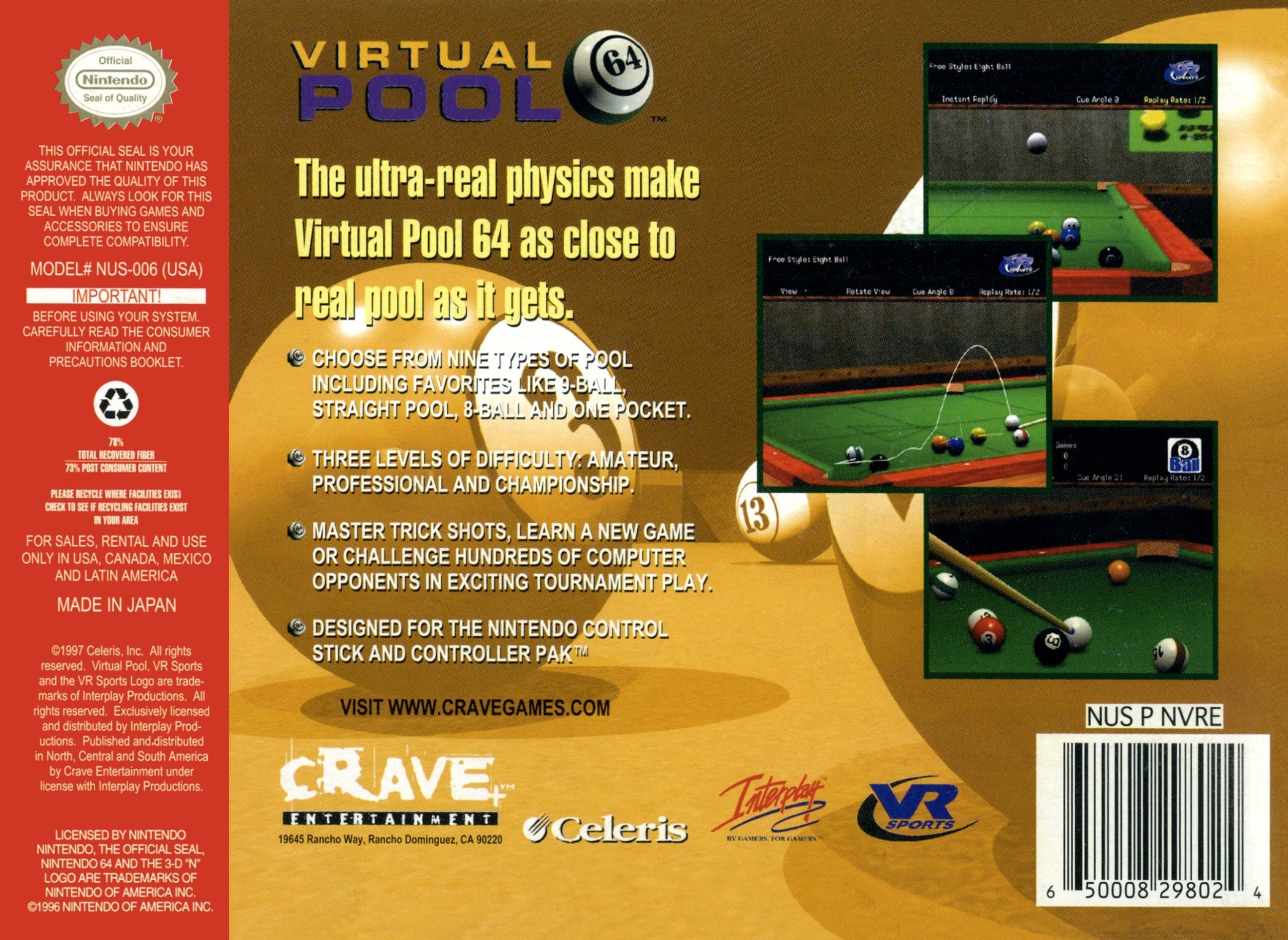Virtual Pool N64 - Video Game - Used - CaveGamers - Image 2
