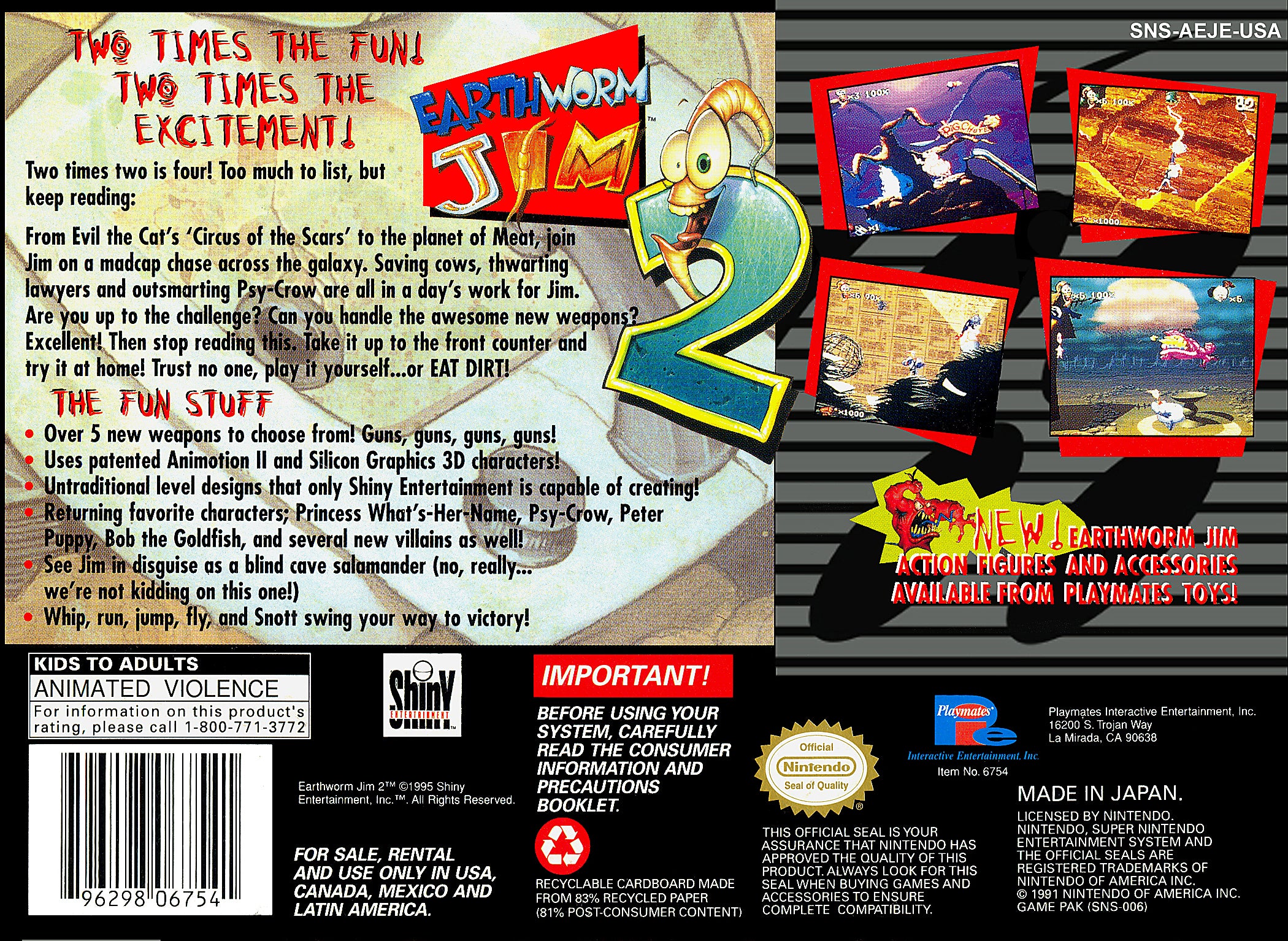 Earthworm Jim 2 SNES - Video Game - Used - CaveGamers - Image 2