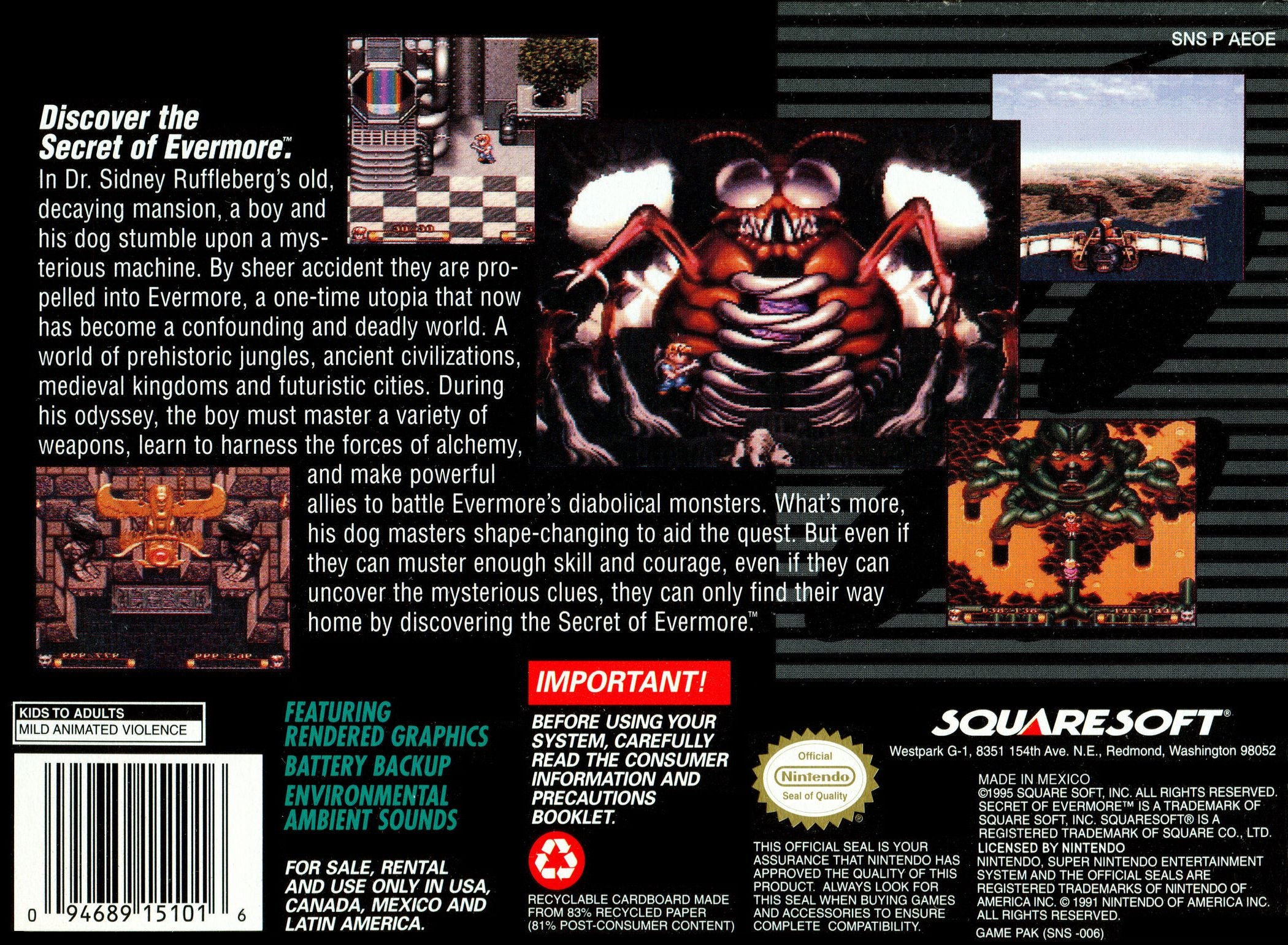 Secret of Evermore SNES - Video Game - Used - CaveGamers - Image 2