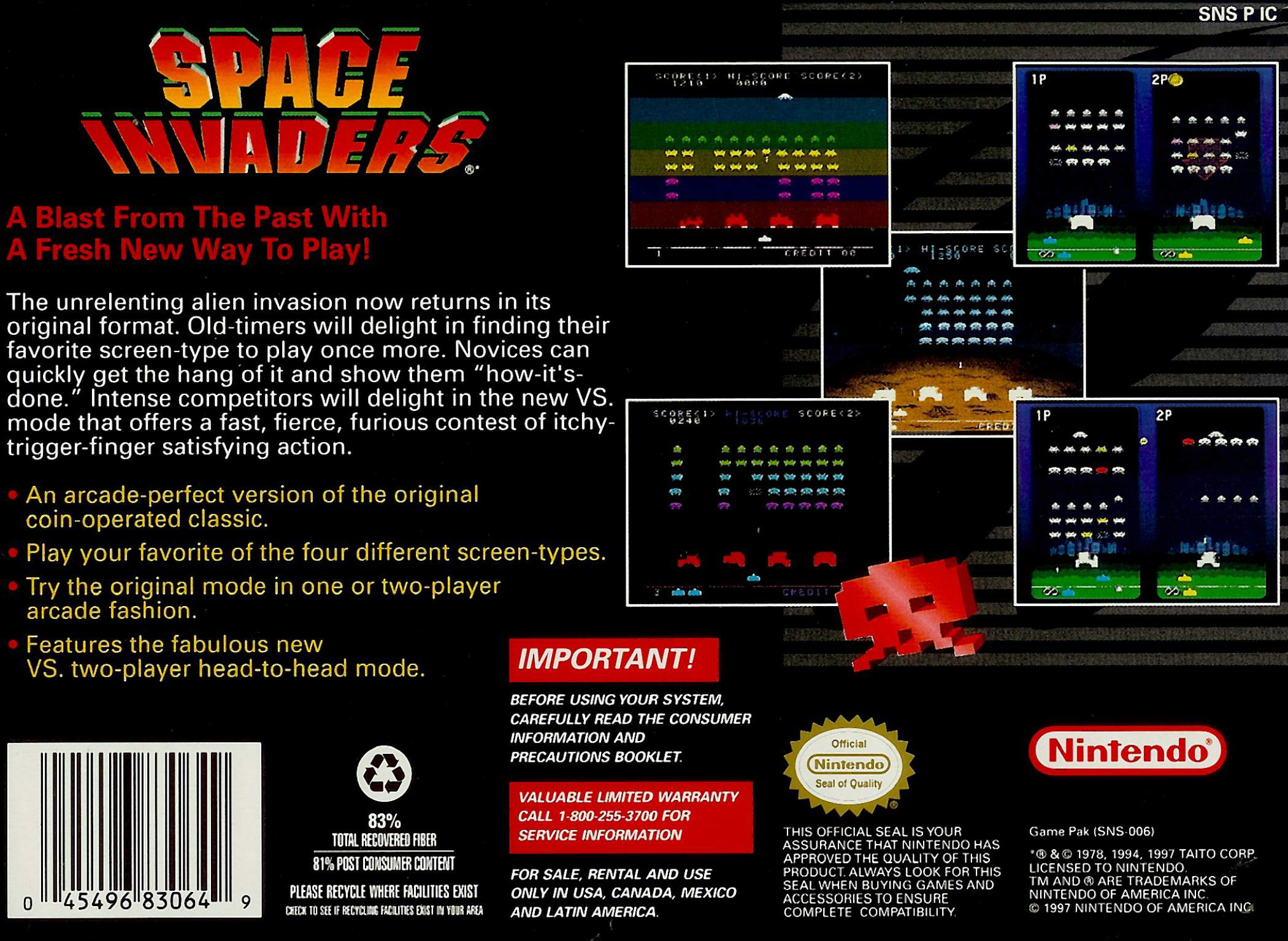 Space Invaders SNES - Video Game - Used - CaveGamers - Image 2
