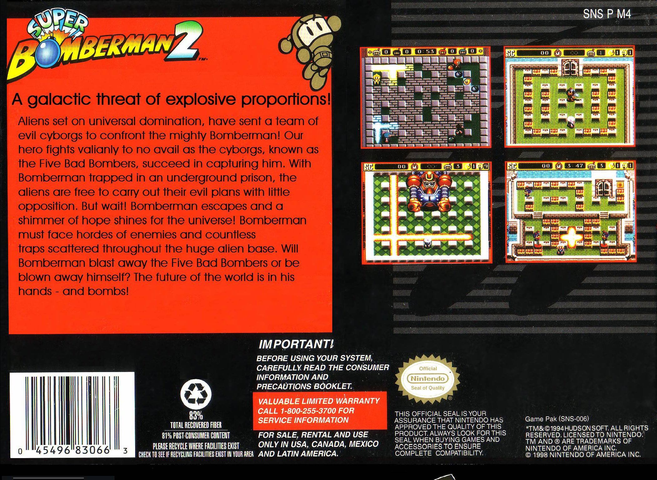 Super Bomberman 2 SNES - Video Game - Used - CaveGamers - Image 2