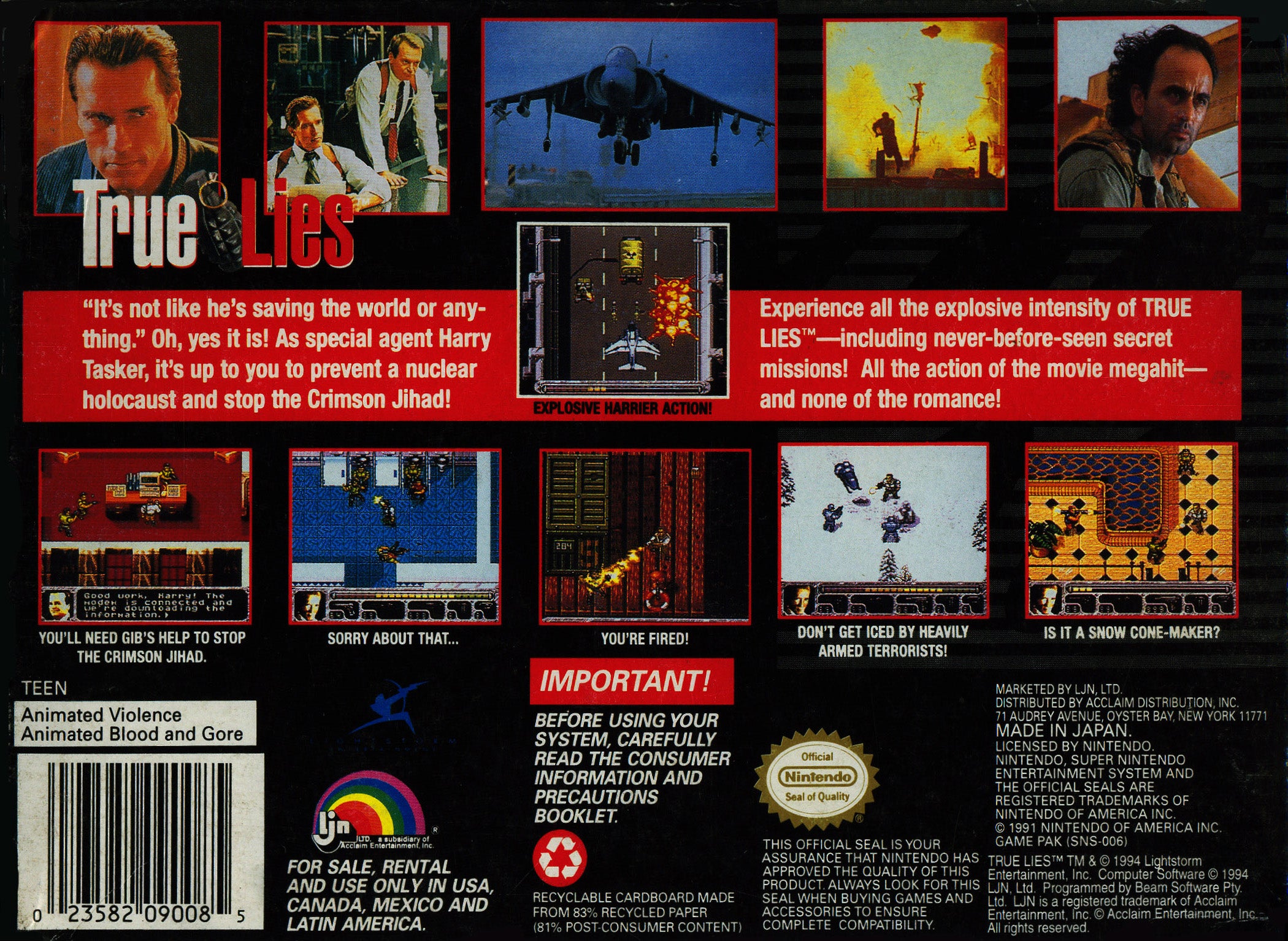True Lies SNES - Video Game - Used - CaveGamers - Image 2