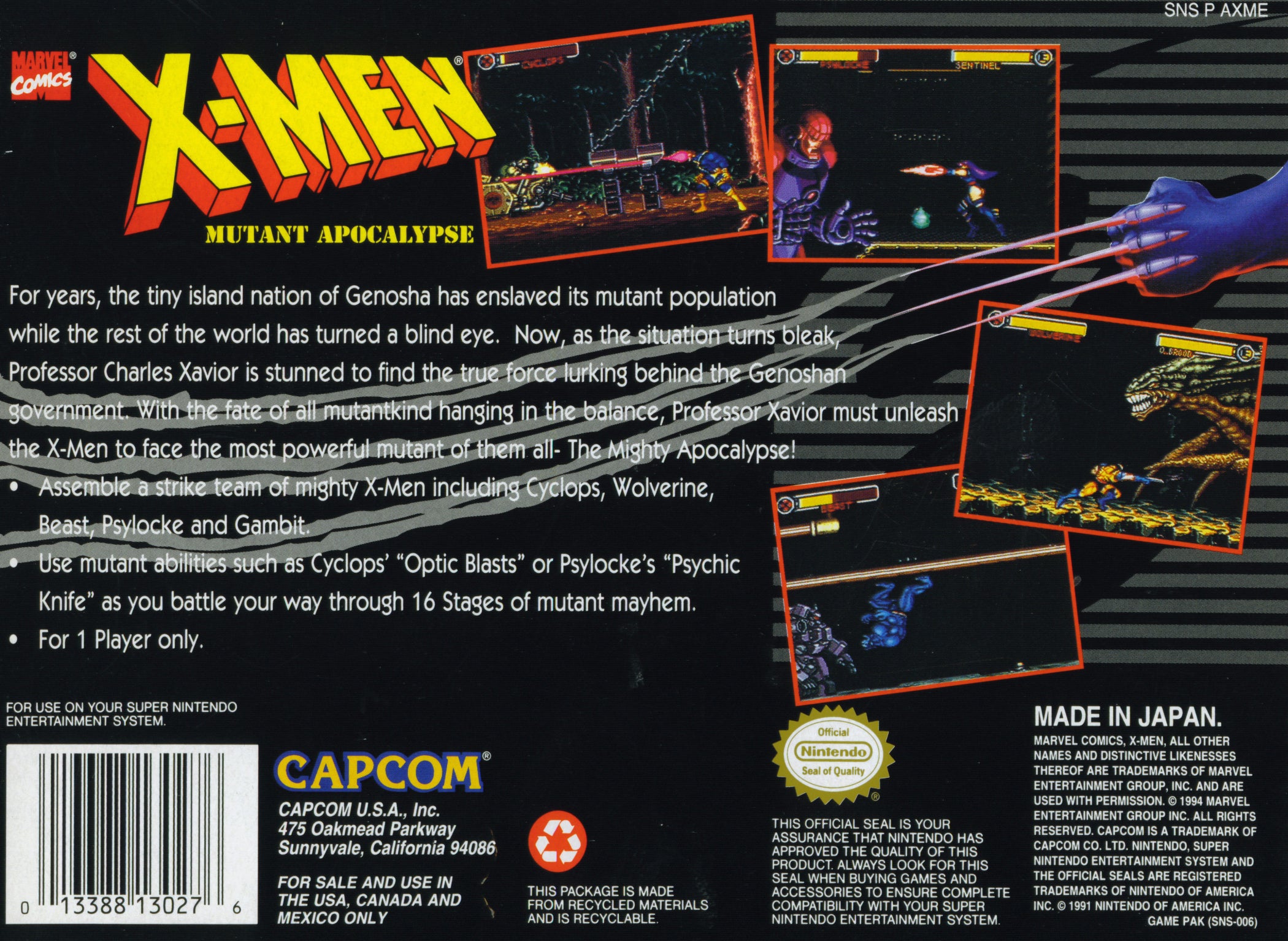 X-Men Mutant Apocalypse SNES - Video Game - Used - CaveGamers - Image 2