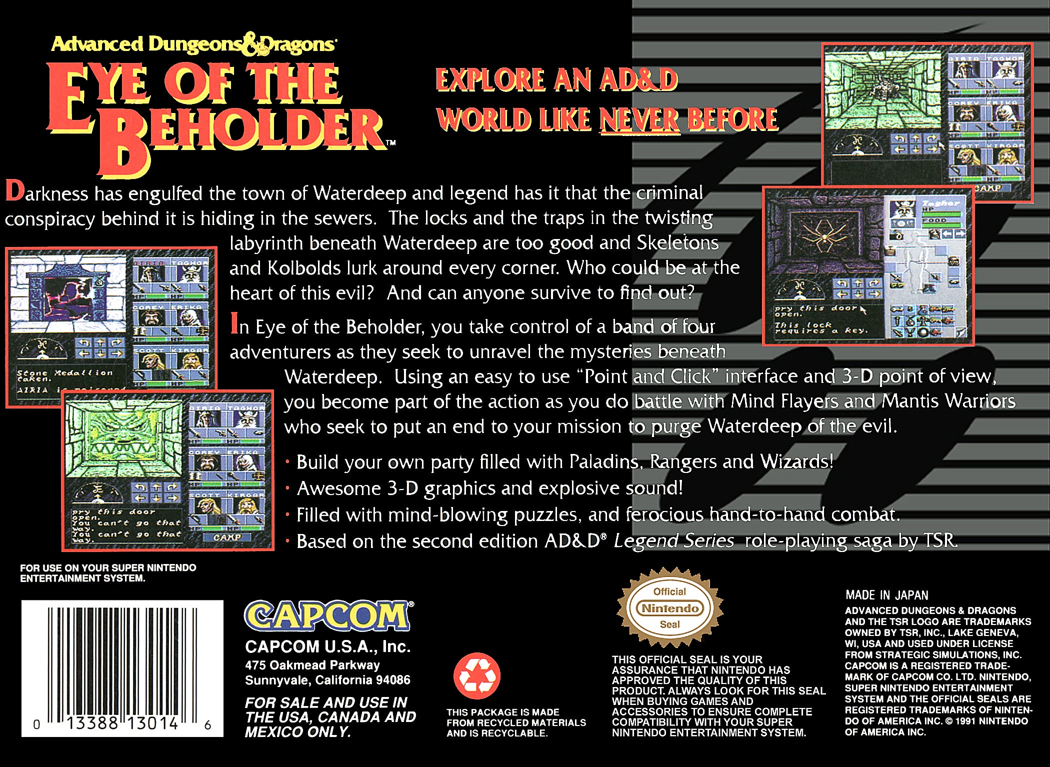 Advanced Dungeons & Dragons Eye of the Beholder SNES - Video Game - Used - CaveGamers - Image 2